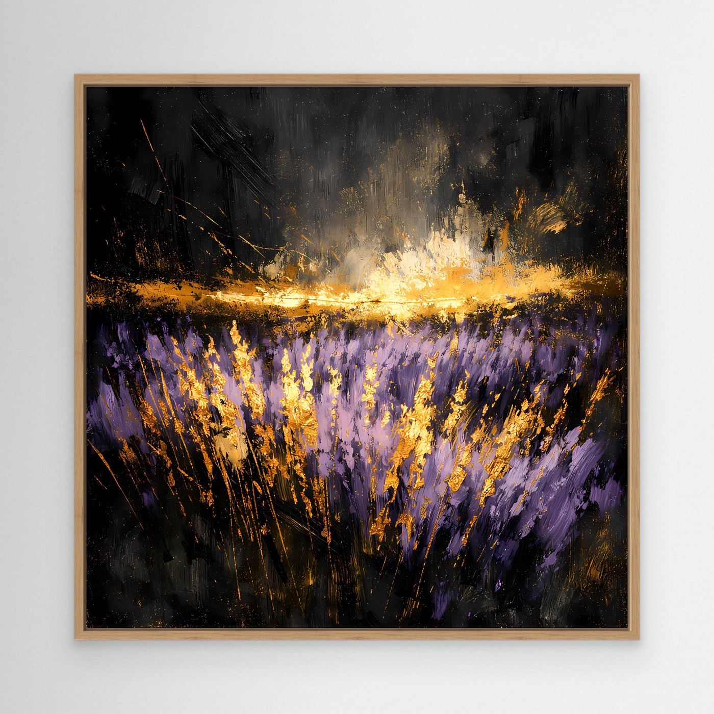 Leinwand Mystisches Lavendelfeld bei Nacht | Abstraktes Natur Wandbild Moderne Kunst