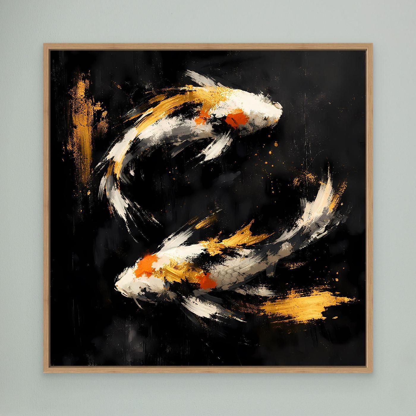 Leinwand Abstrakte Koi-Fische in Gold und Orange | Modernes Yin Yang Wandbild