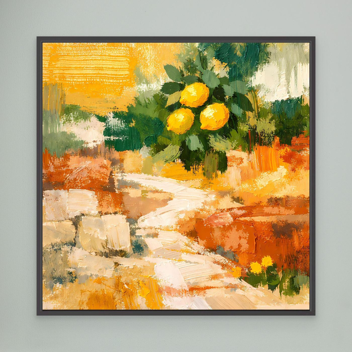 Leinwand Mediterraner Zitronenzweig im Sonnenlicht | Abstraktes Stillleben Wandbild