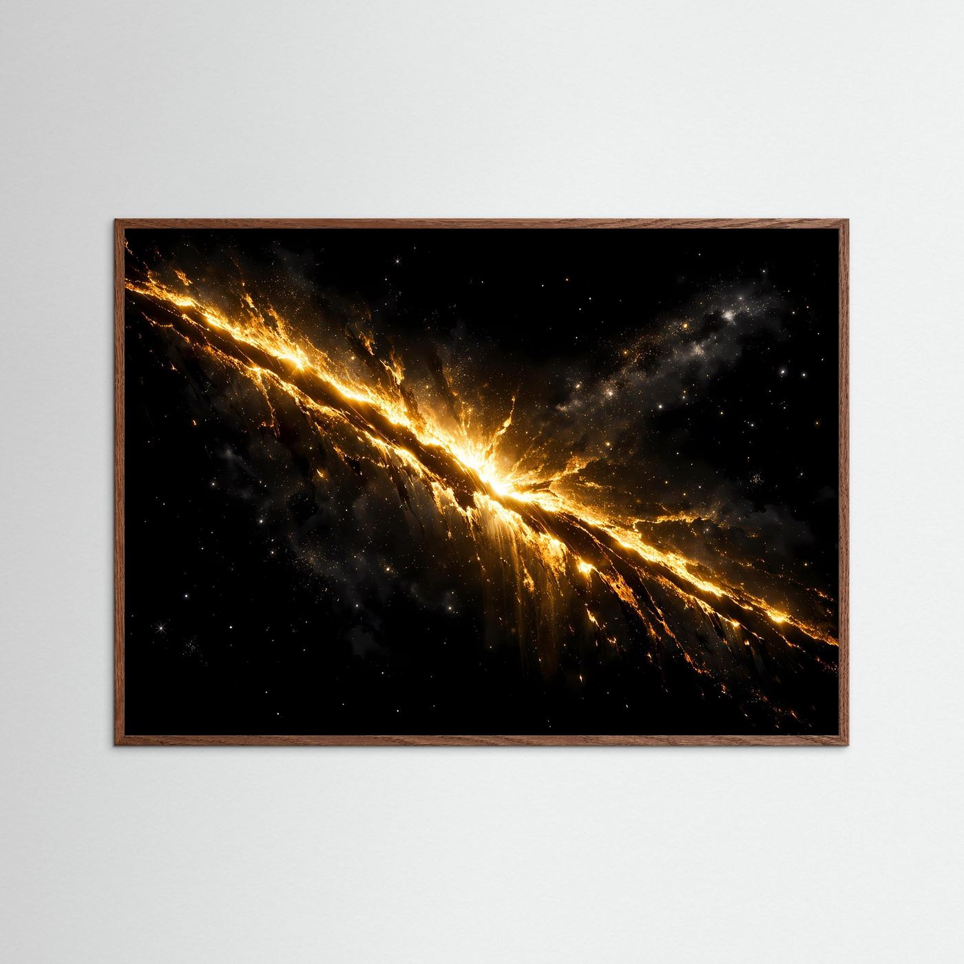 Glühender Goldener Kosmosriss | Astronomie Kunst & Feuriges Weltall Wandbild Querformat