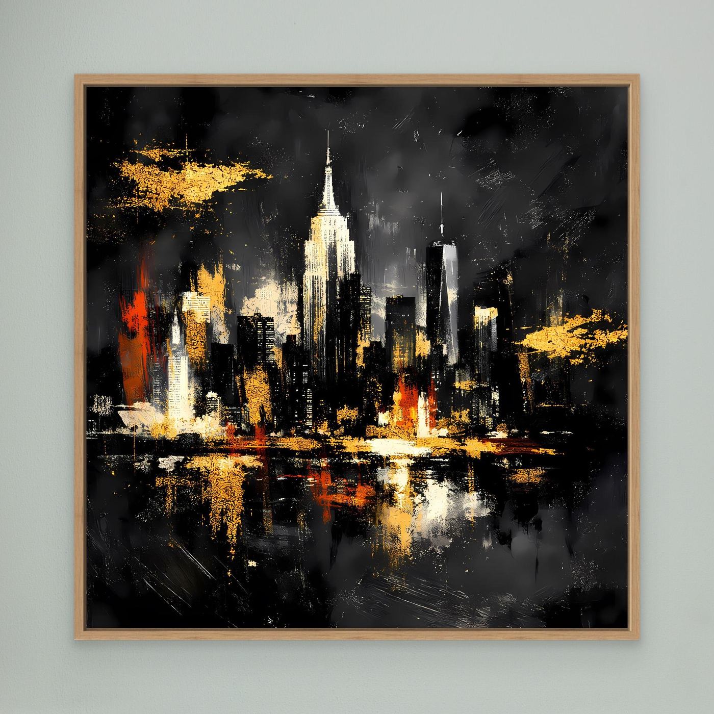 Leinwand Goldene New York Skyline bei Nacht | Abstraktes NYC Wandbild Modern