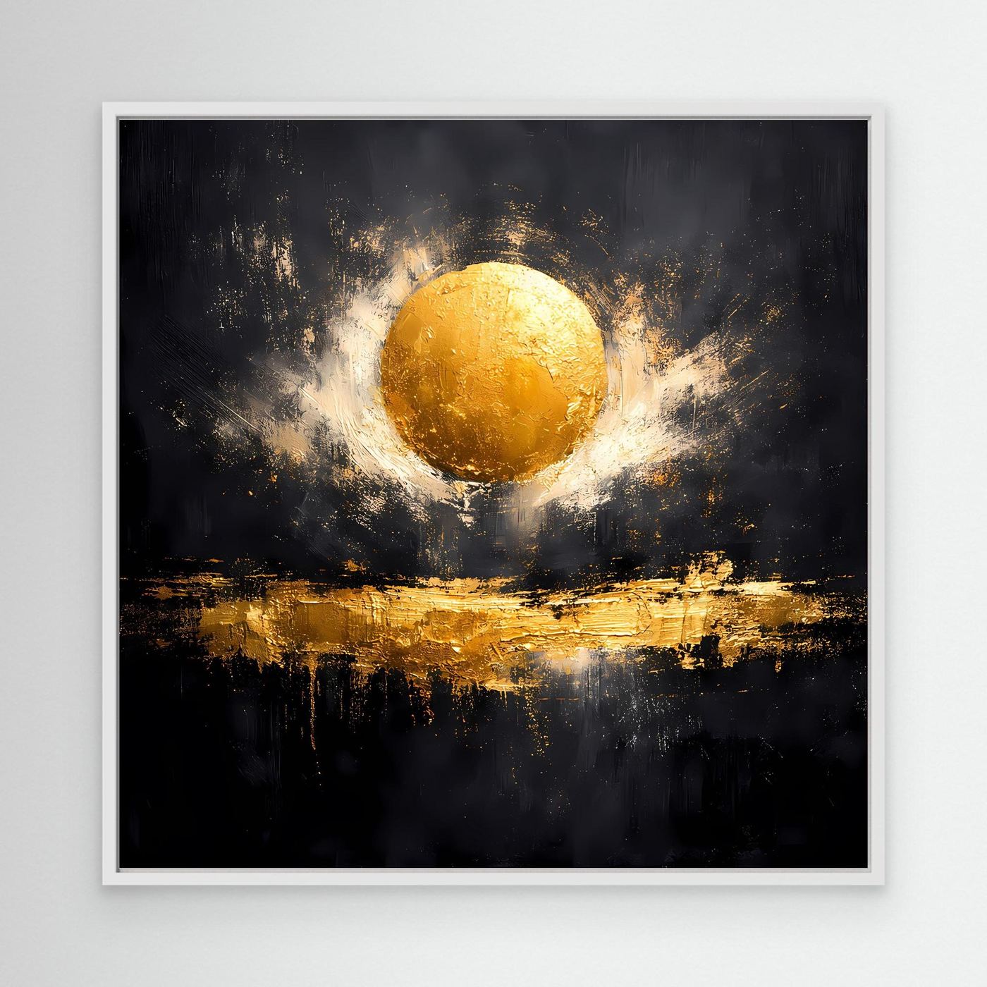 Leinwand Abstrakter Goldener Vollmond | Modernes Kosmisches Wandbild
