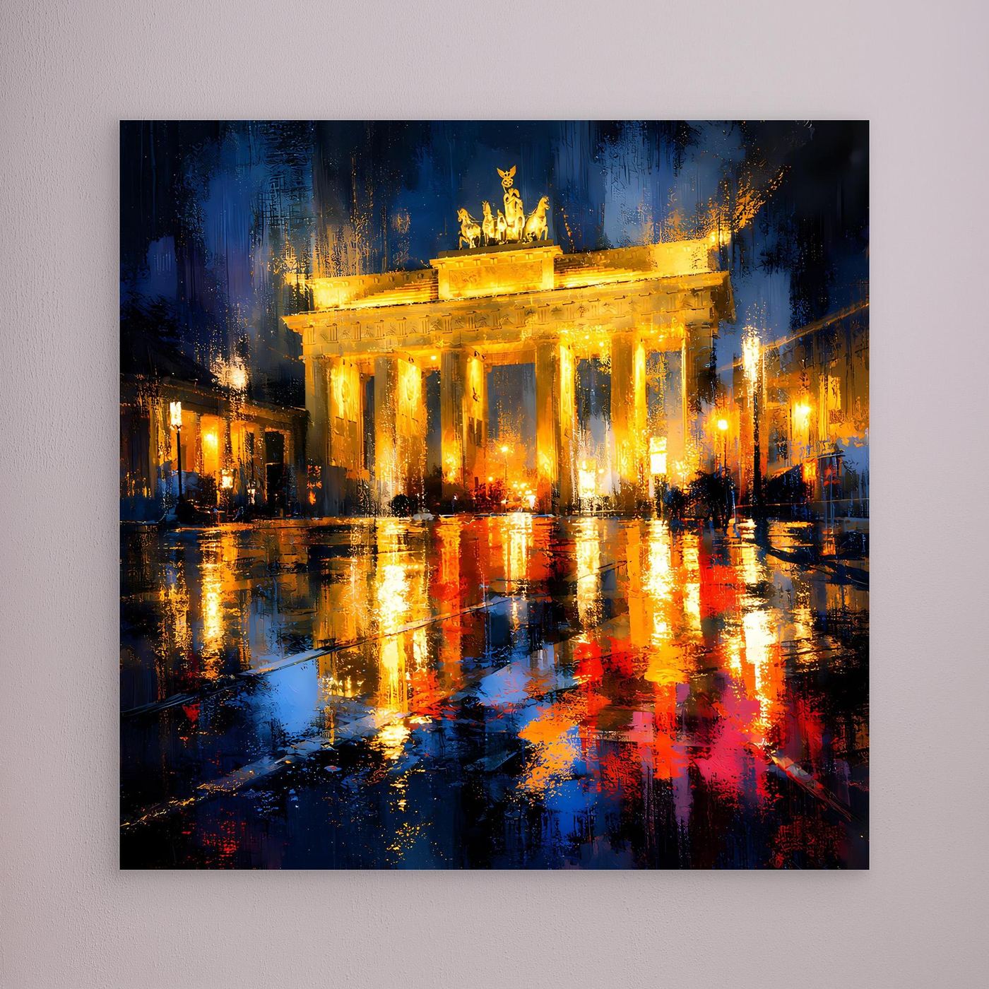 Leinwand Beleuchtetes Brandenburger Tor bei Nacht | Abstraktes Berlin Wandbild