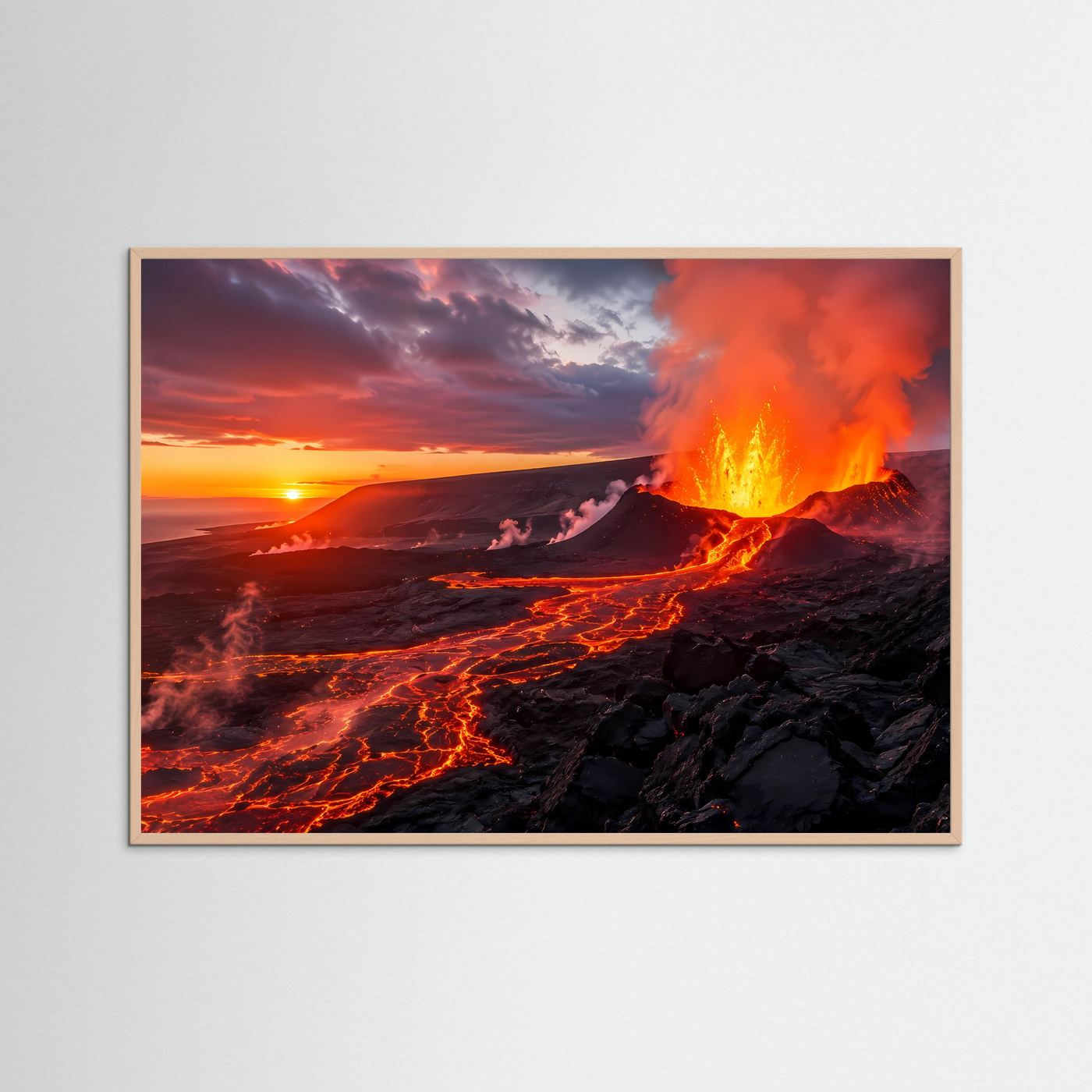 Dramatischer Vulkanausbruch bei Sonnenuntergang | Gewaltiges Lava-Poster Querformat