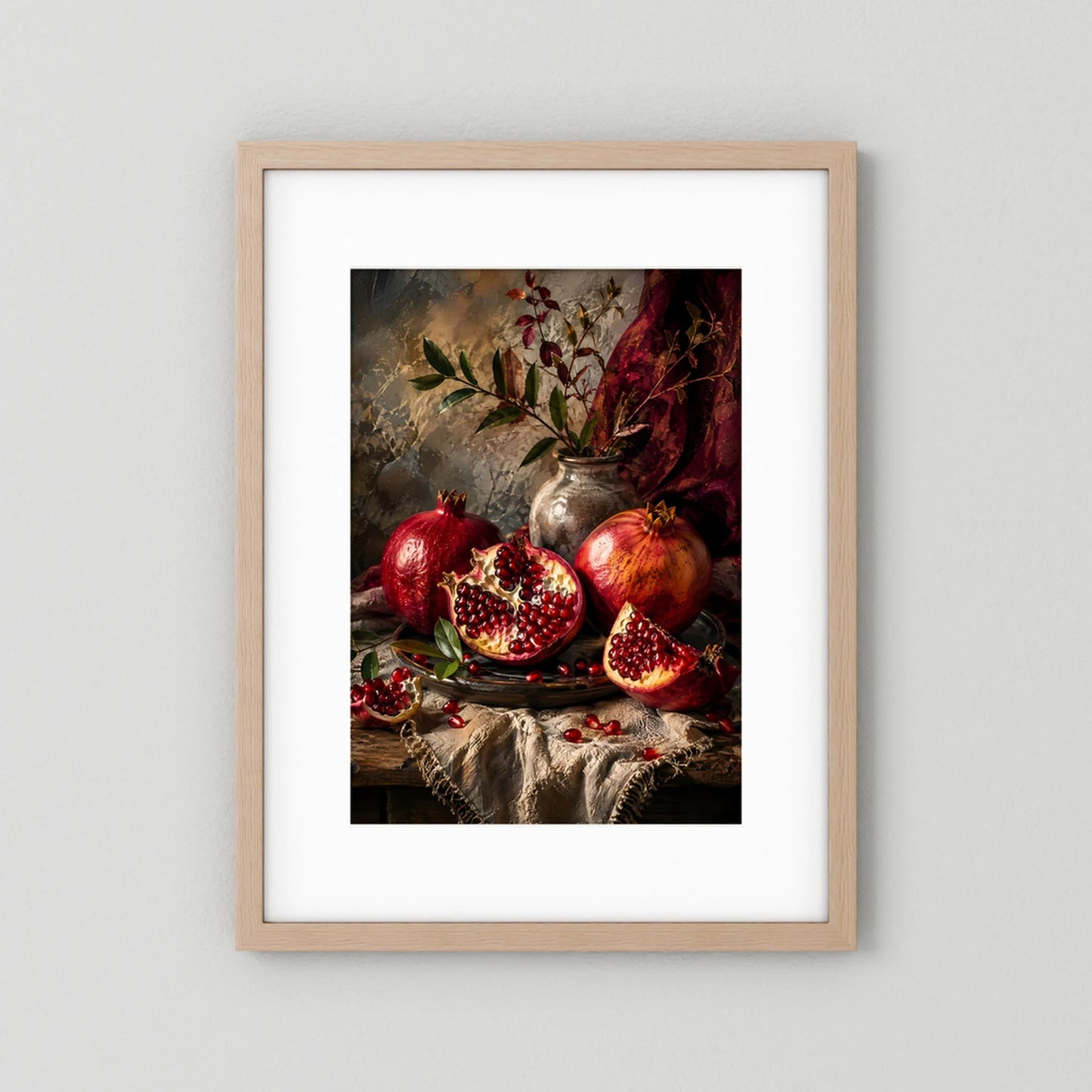 Granatäpfel Stillleben | Edle Früchte in Rubinrot und Gold | Poster Hochformat