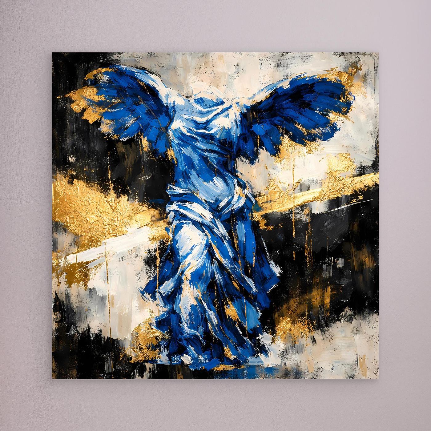Leinwand Nike von Samothrake in Blau | Abstraktes Skulpturen Wandbild Gold