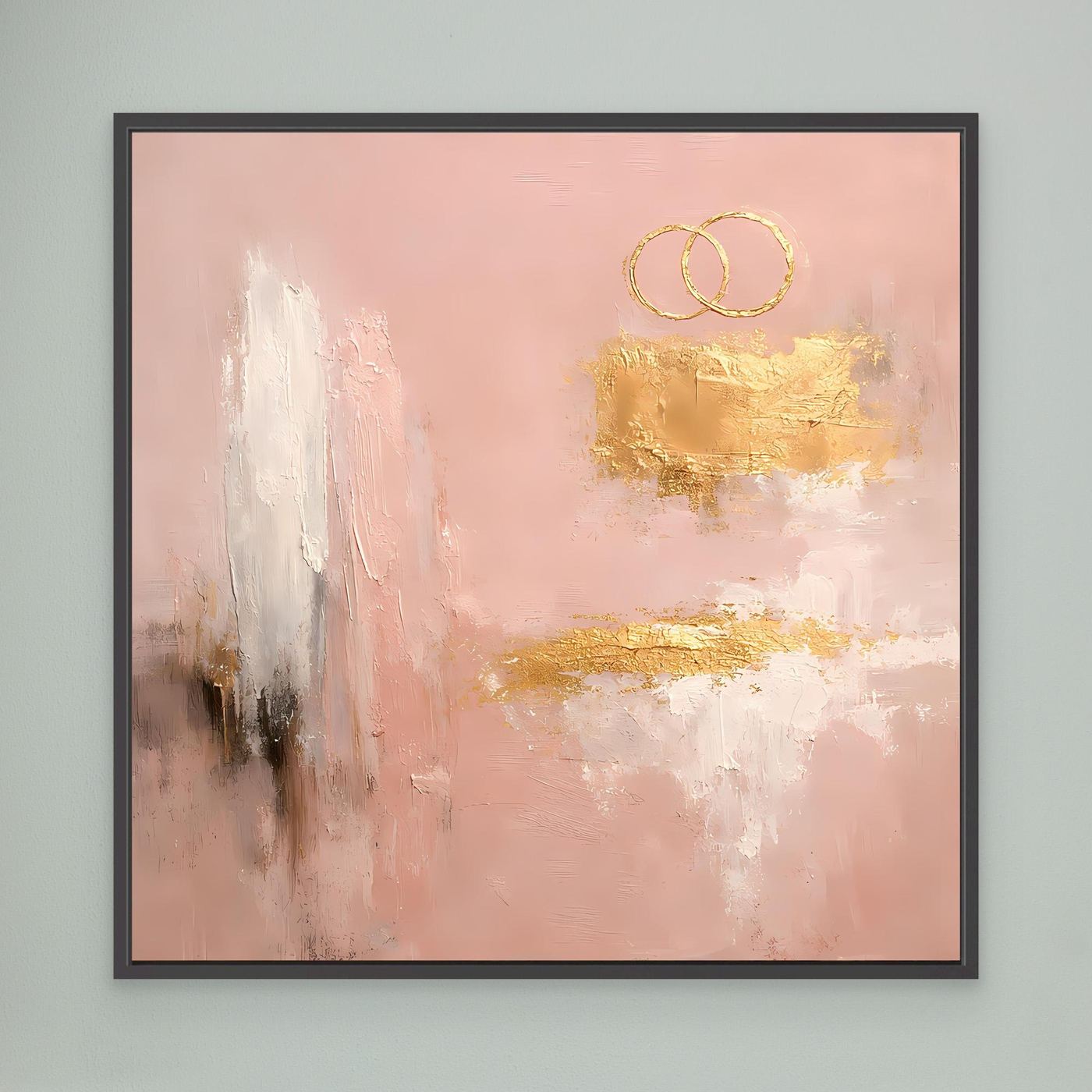 Leinwand Abstraktes Hochzeitsgemälde in Altrosa und Gold | Modernes Wandbild Eheringe