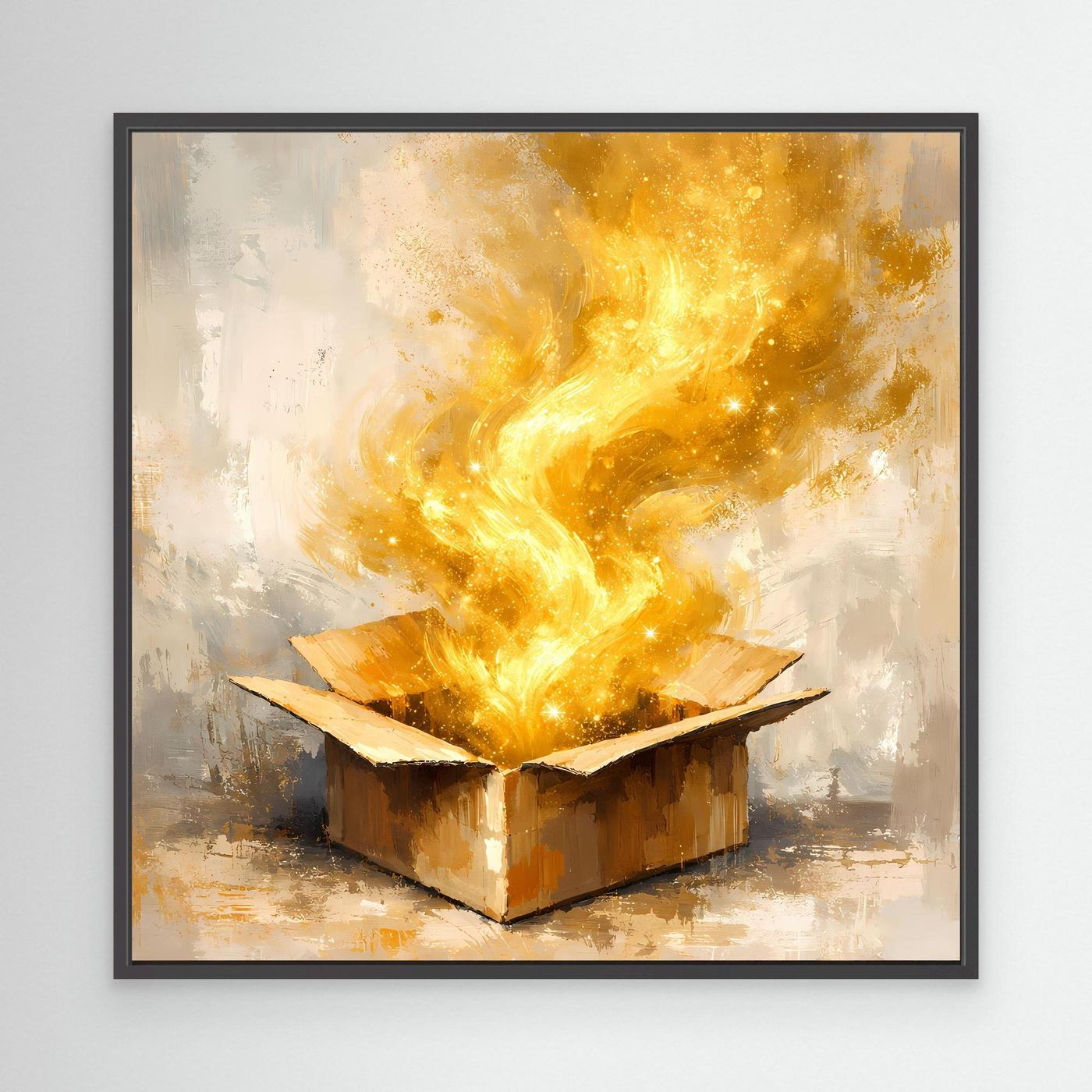 Premium Leinwand Magisches Leuchten aus der Box | Abstraktes Fantasy Wandbild Goldglorie