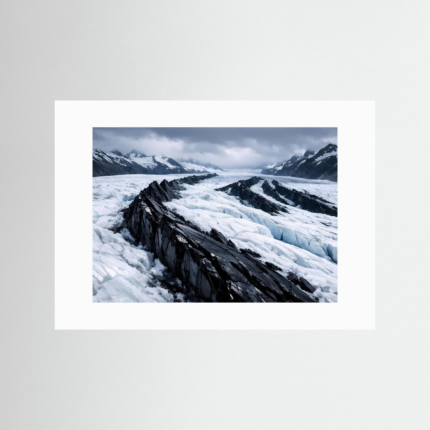 Gletscher-Panorama-Poster im Querformat mit weißem Rand
