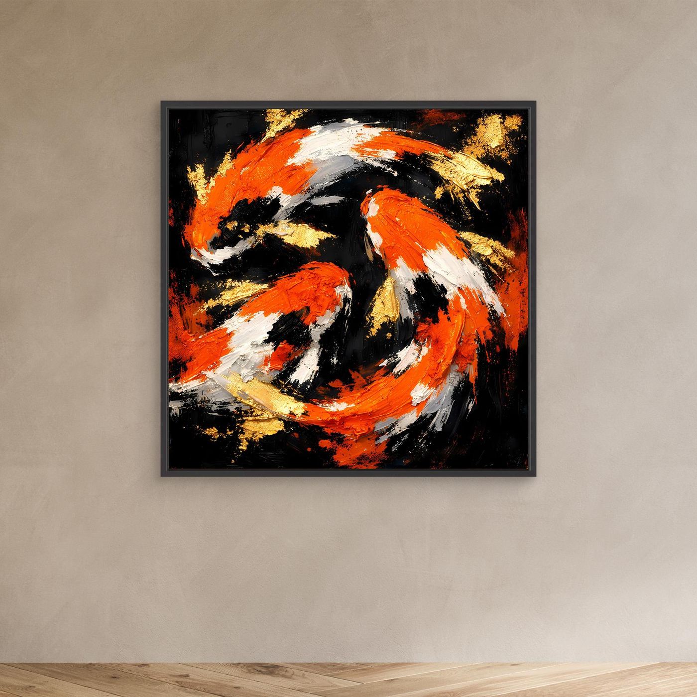 Leinwand Dynamische Koi-Karpfen | Abstraktes Yin Yang Wandbild Gold Orange