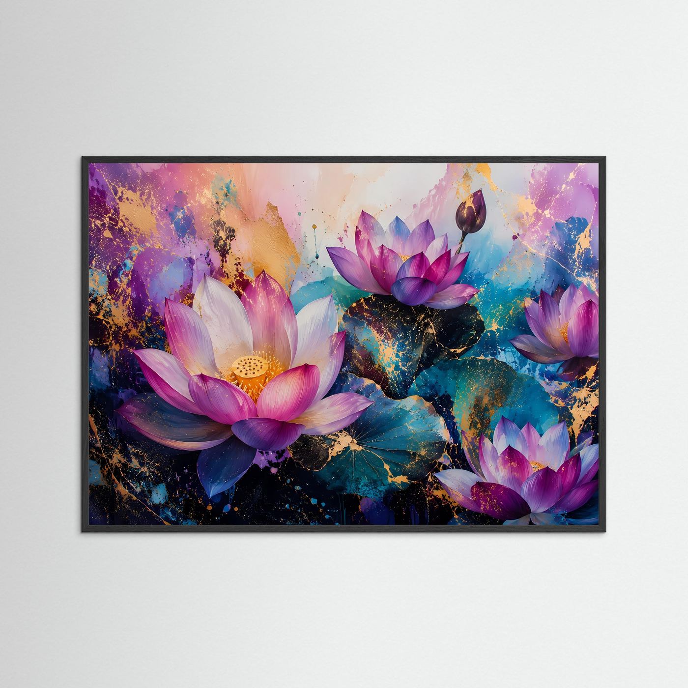 Elegante Lotosblüten in Pink & Gold | Moderne abstrakte Blumen Kunst Poster