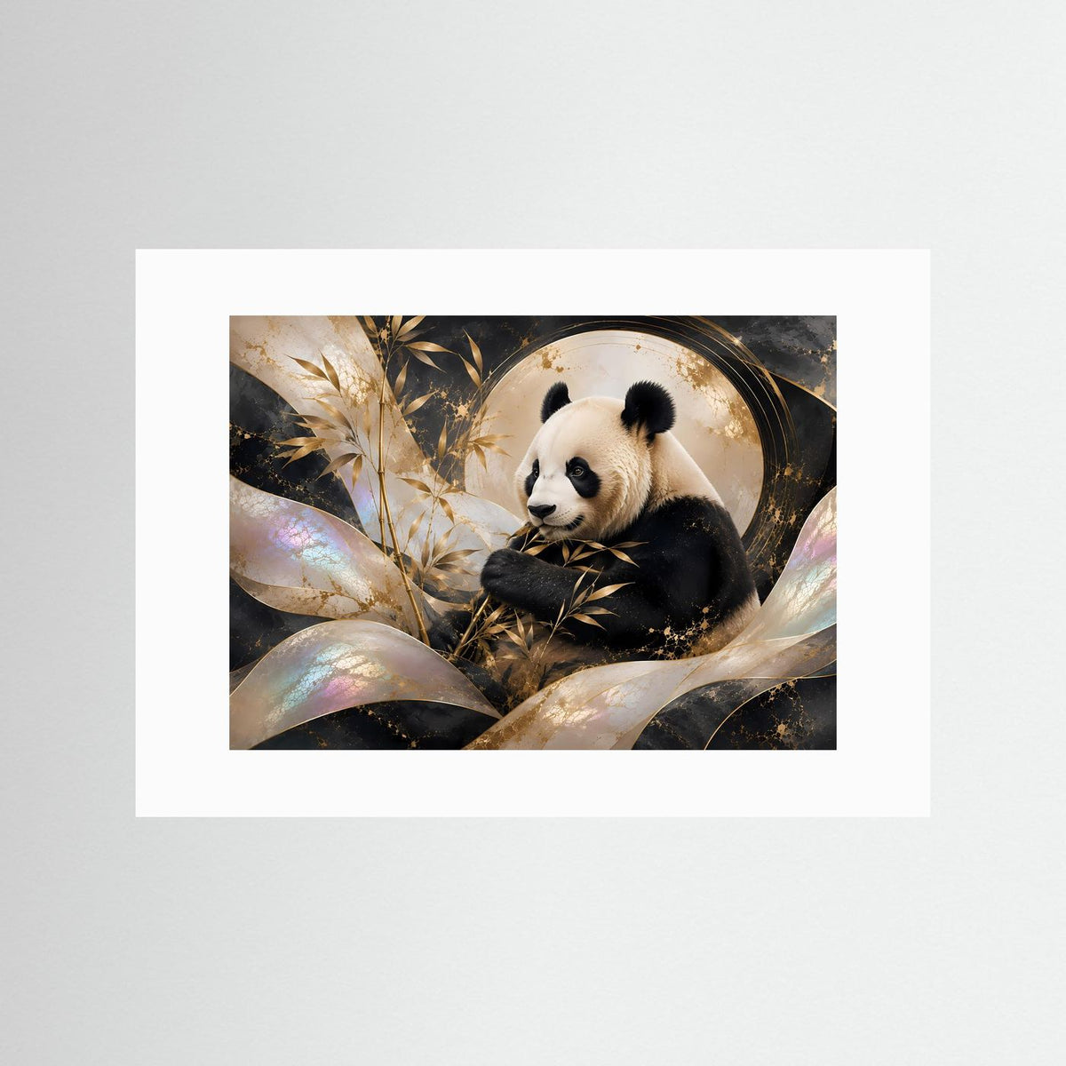 Wandbild mit Panda und Bambus im weißen Rahmen
