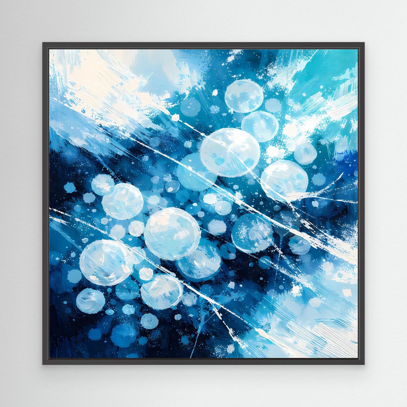 Leinwand Eingefrorene Luftblasen im Eis | Abstraktes Natur Winter Wandbild