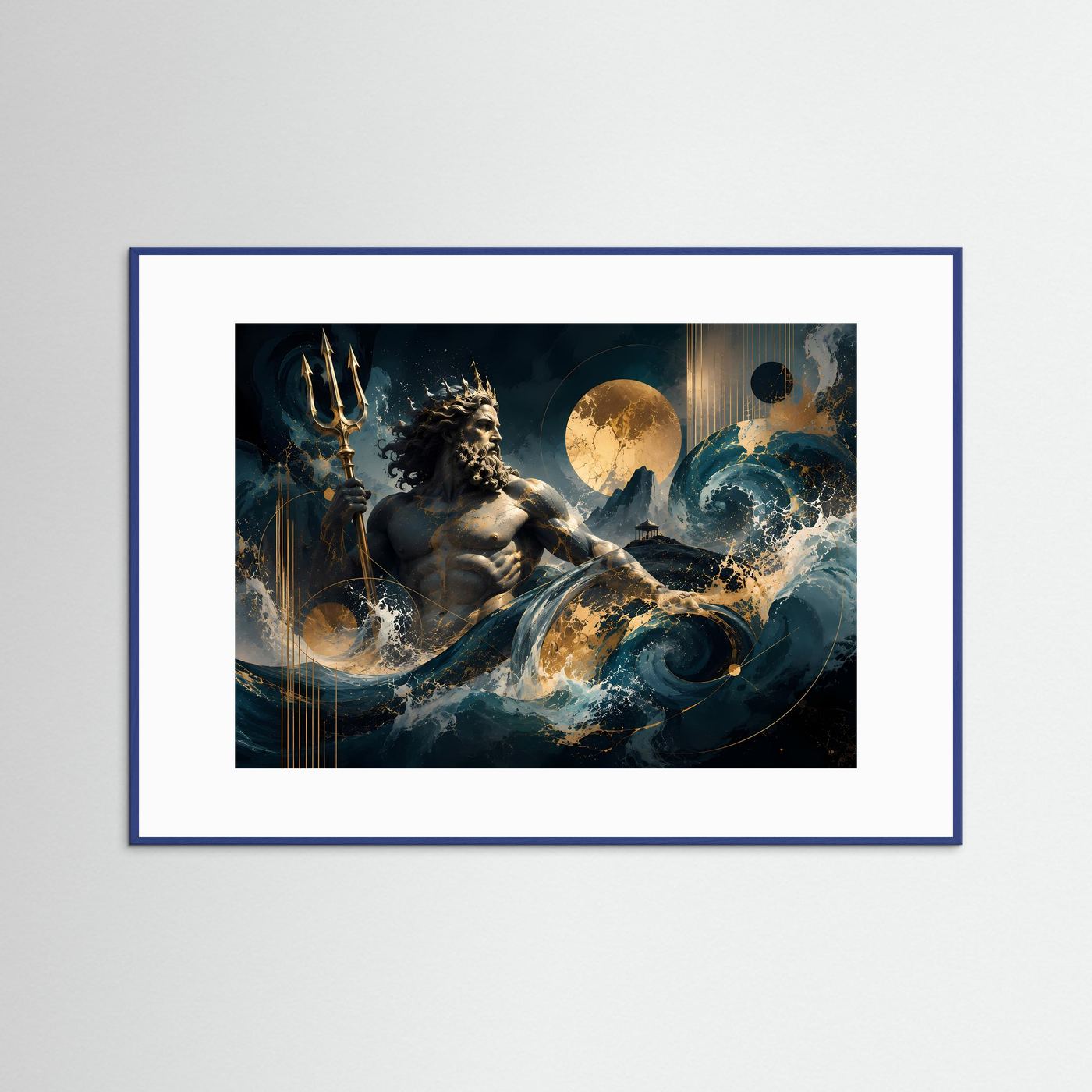 Poseidon – Herrscher der Meere | Abstrakte Mythologie in Blau & Gold