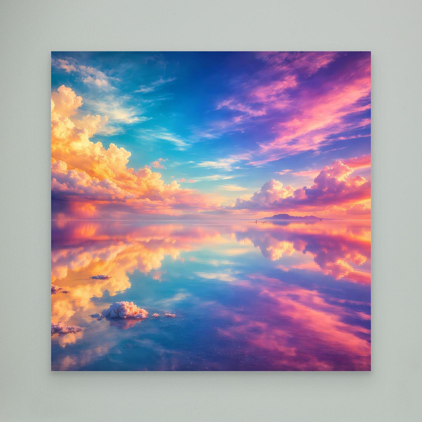 Leinwandbild Magischer Salzsee | Abstraktes Himmel-Spiegelungs Wandbild auf echtem Holzkeilrahmen
