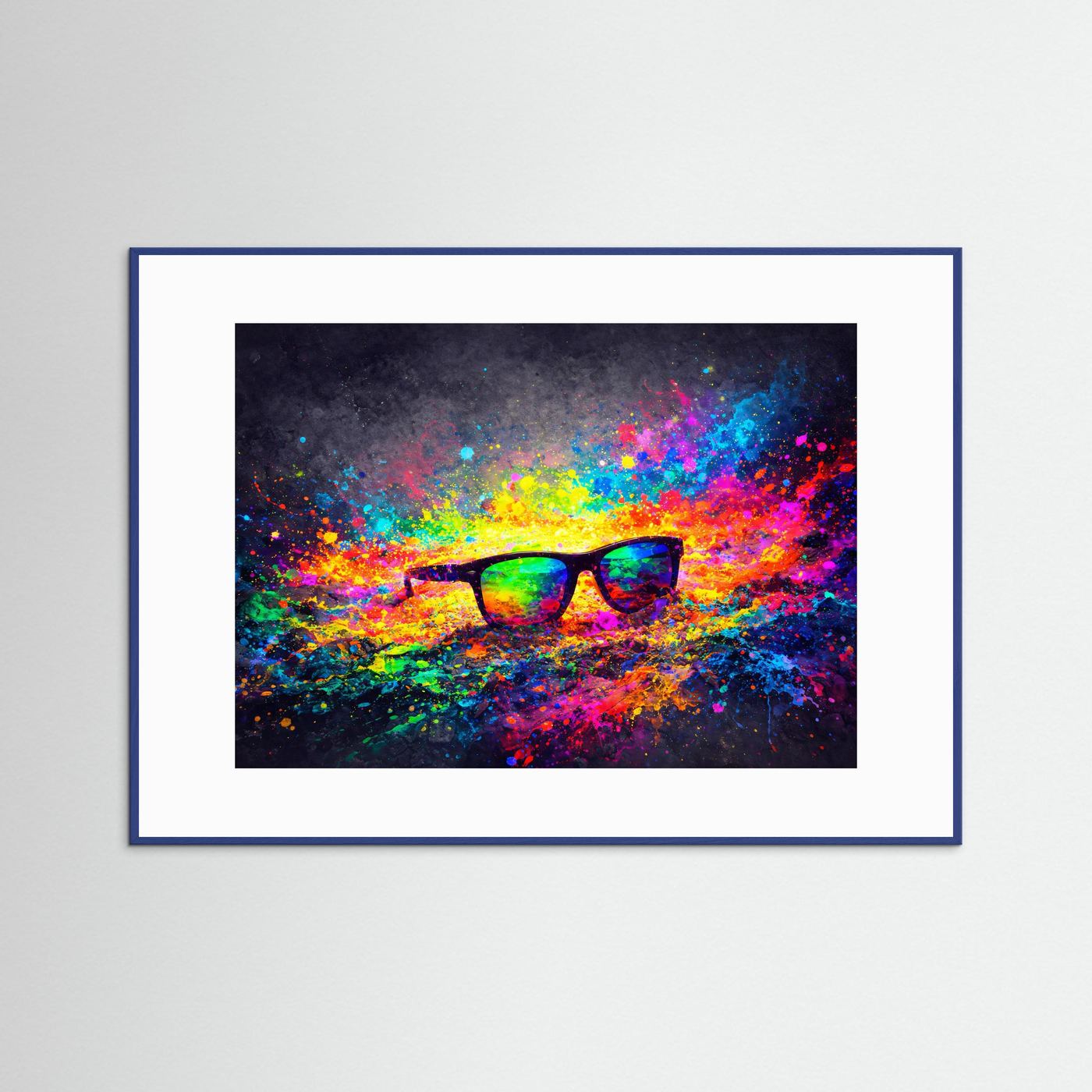 Coolne Sonnenbrille in Farbexplosion | Buntes Pop Art Wandbild & Kunst Poster Querformat