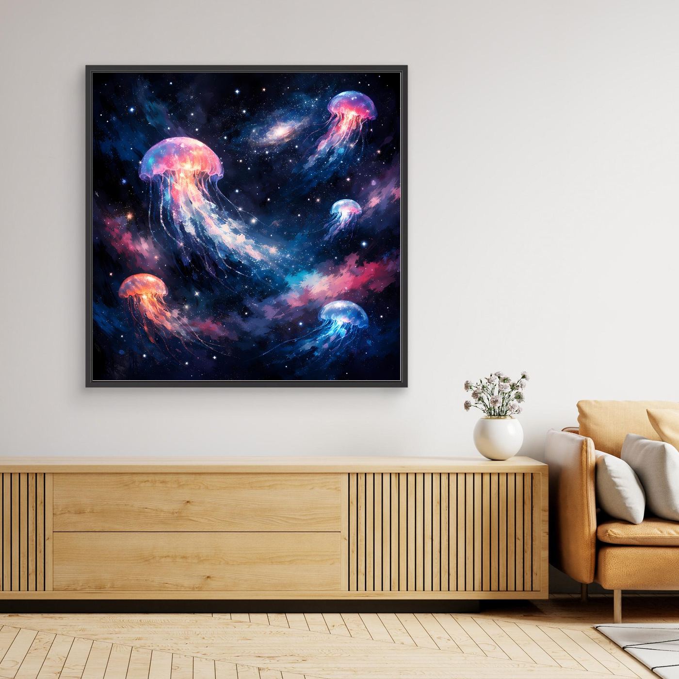 Leinwand Leuchtende Qualle im Tiefsee-Leuchten | Abstraktes Maritimes Wandbild