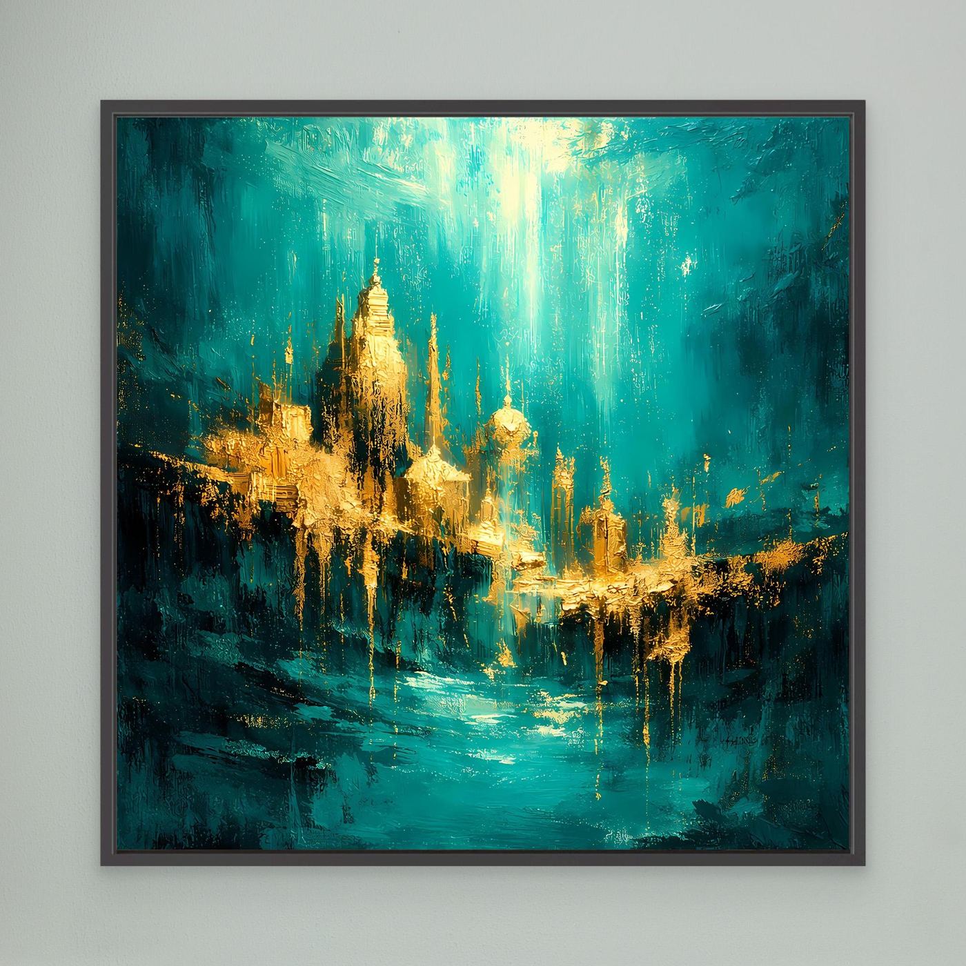 Leinwand Magische Goldene Stadt Atlantis | Abstraktes Unterwasser Wandbild