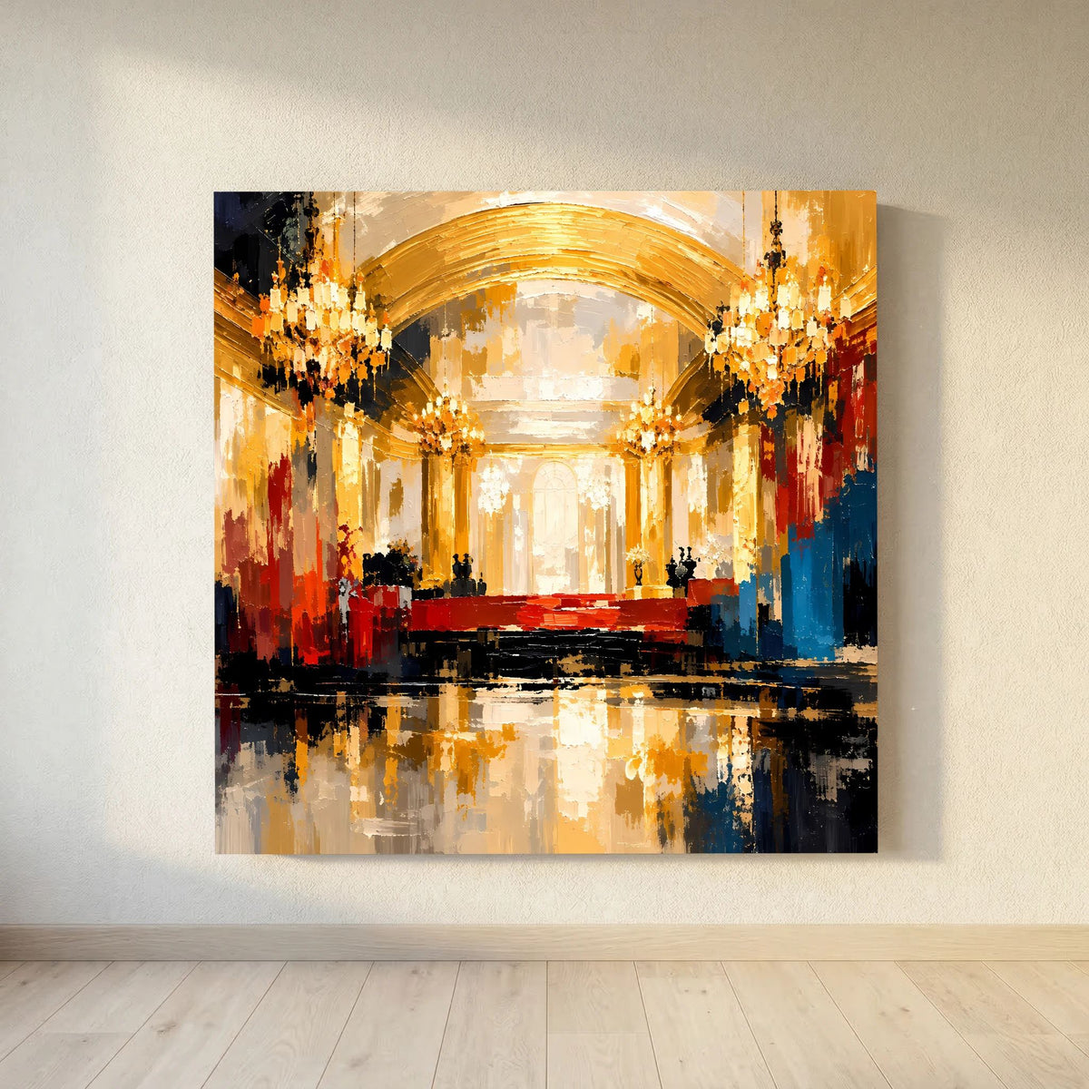 Leinwand Abstraktes Palast Saal Gemälde | Modernes Elegantes Wandbild Ballsaal Gold Rot