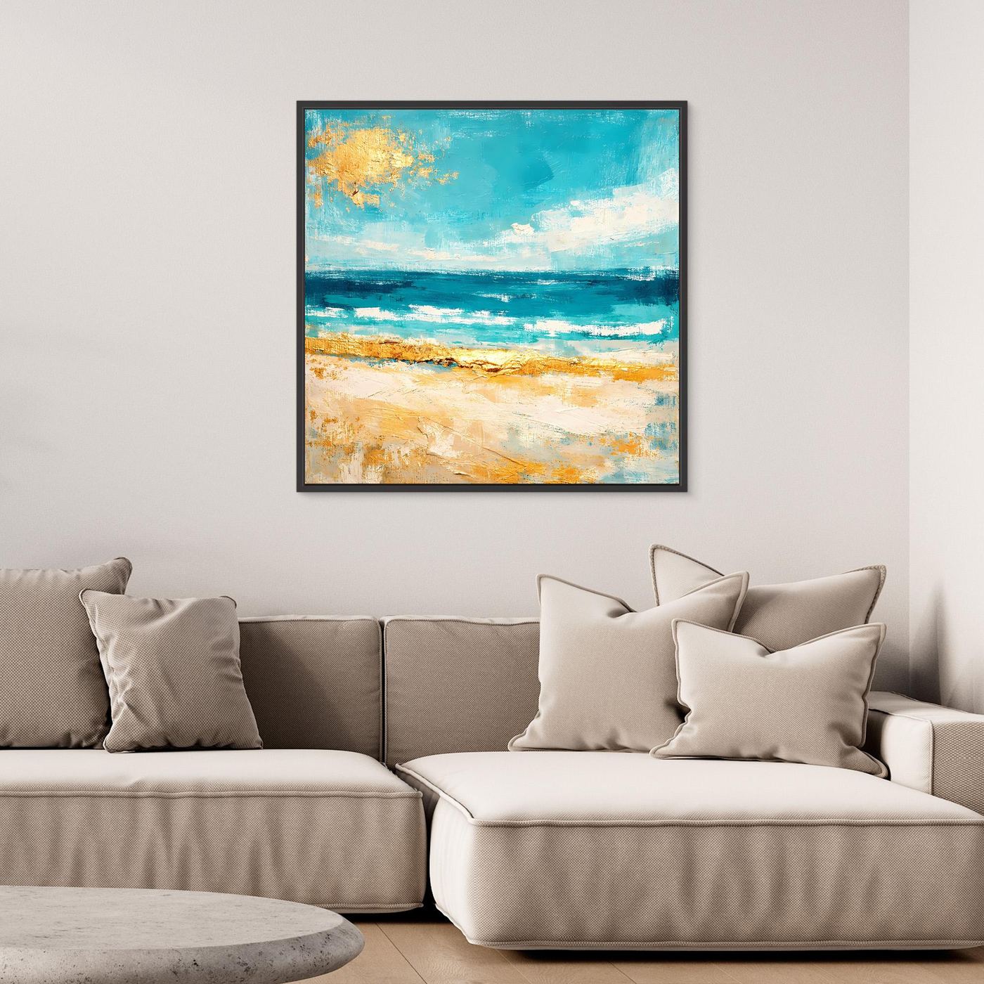 Leinwand Karibischer Traumstrand in Türkis | Abstraktes Meer Wandbild Gold