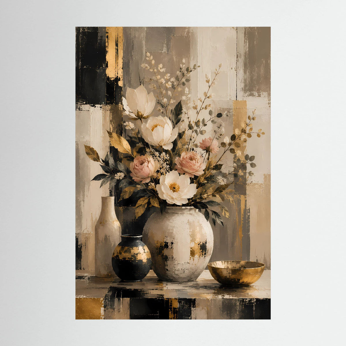 Eleganter Blumenstrauß | Creme Rosa Gold Stillleben | Poster Hochformat