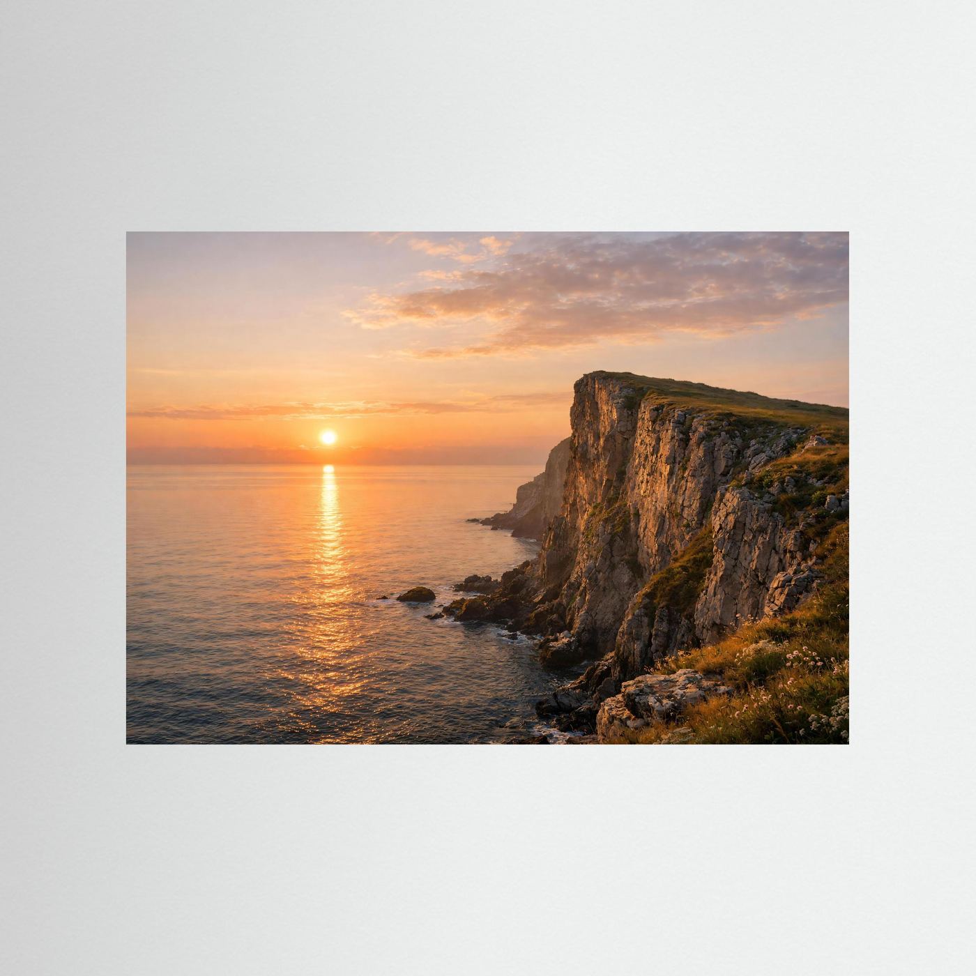 Panorama-Poster mit Klippen und Meer bei Sonnenuntergang, ohne Rahmen