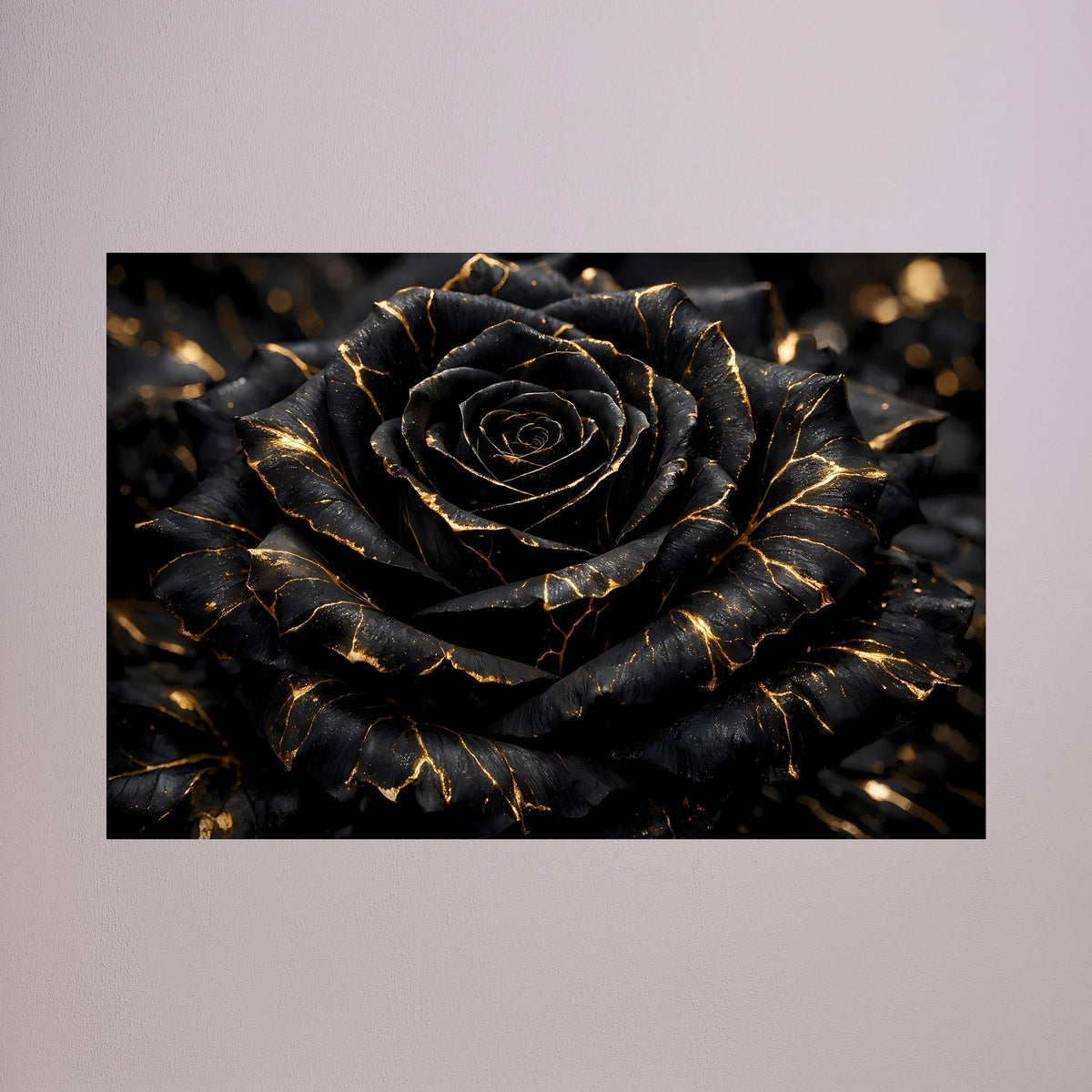 Poster mit schwarzer Rose und goldenen Adern im Querformat