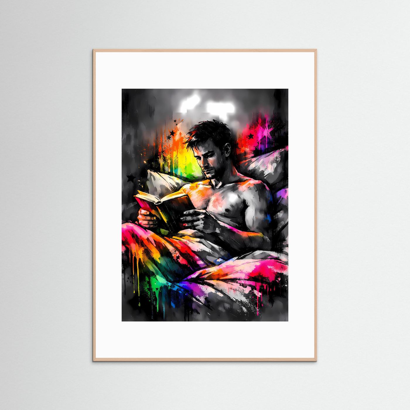 Die Kunst des Wissens | Abstraktes Lese-Poster mit männlicher Silhouette & Regenbogen-Farben | Modernes Pop-Art Kunstposter Hochformat
