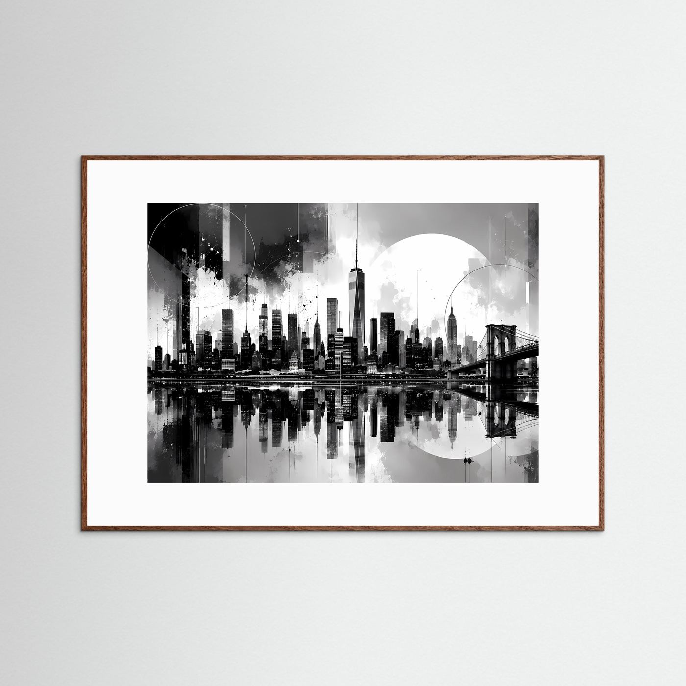 New York Skyline Poster Schwarz Weiß | Moderne City Wandkunst | Manhattan Skyline mit Brooklyn Bridge | Minimalistische Fine Art