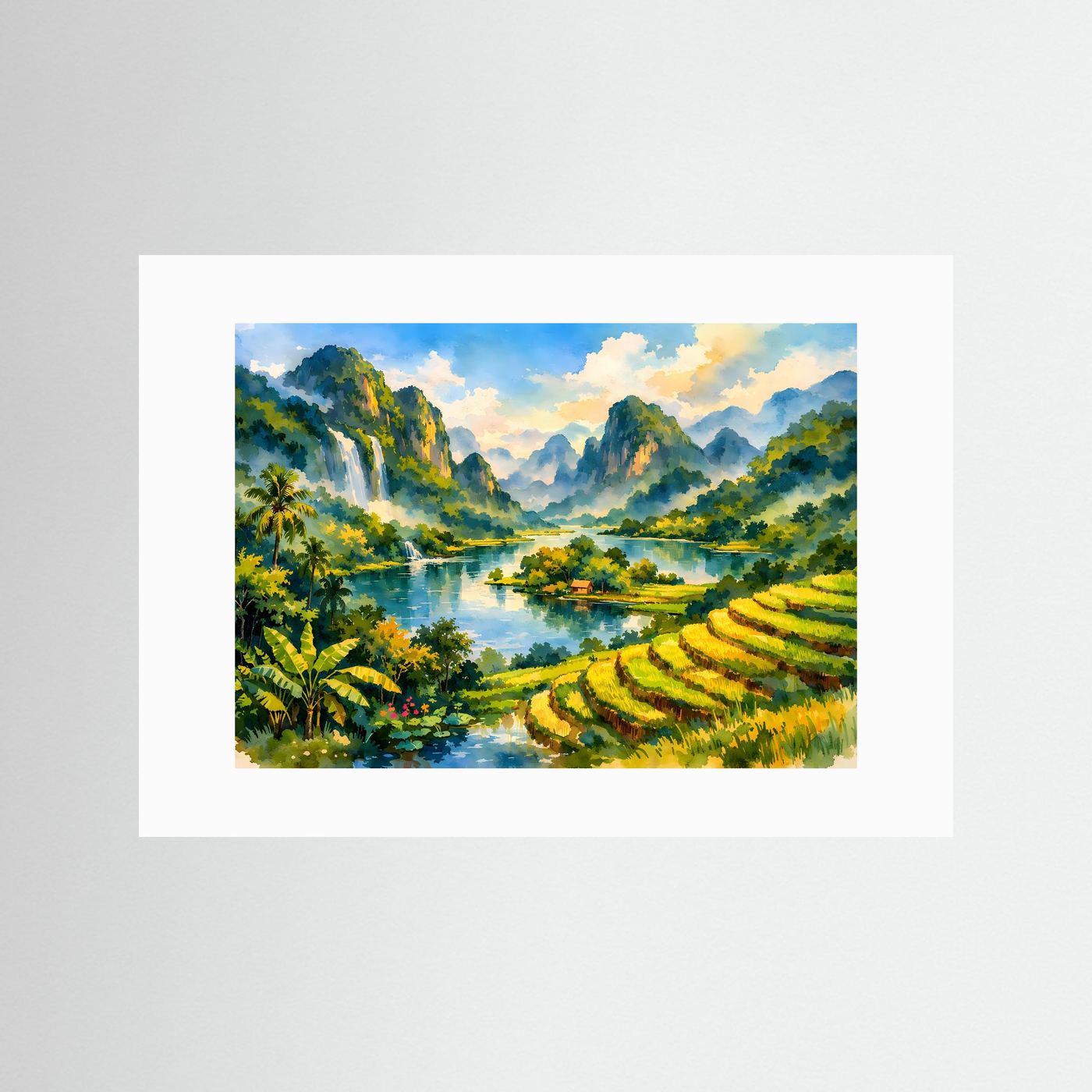 Malerische Reisterrassen am Fluss | Asien Natur & Landschaft Poster Querformat