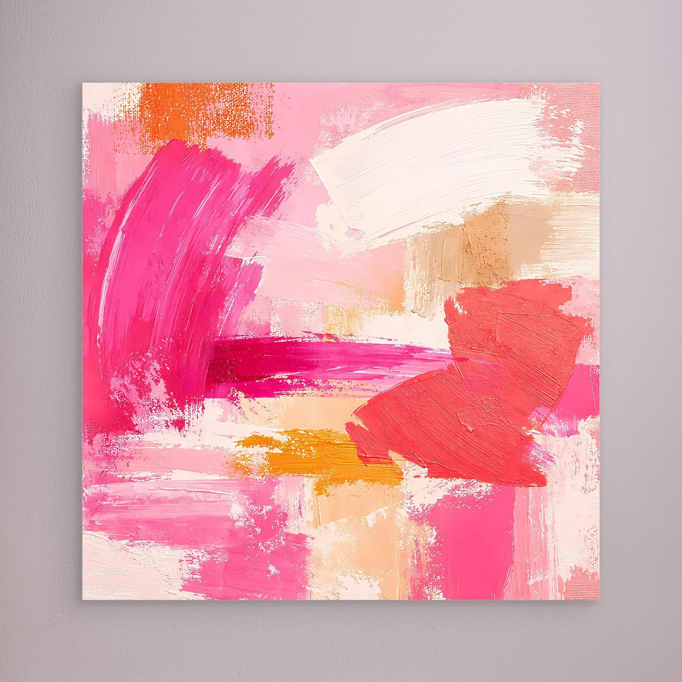 Leinwand-Wandbild mit abstrakten Pastell-Strichen in Rosa, Weiß und Beige ohne Rahmen