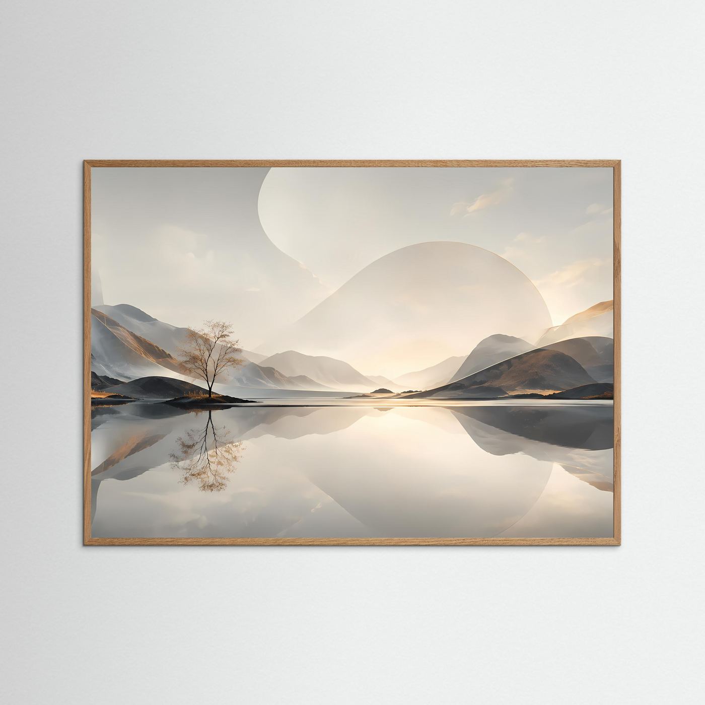 Minimalistische Berglandschaft Poster | Abstrakte Natur Landschaft Wandbild | Spiegelnder See | Modernes Panorama | Premium Leinwand Wall Art