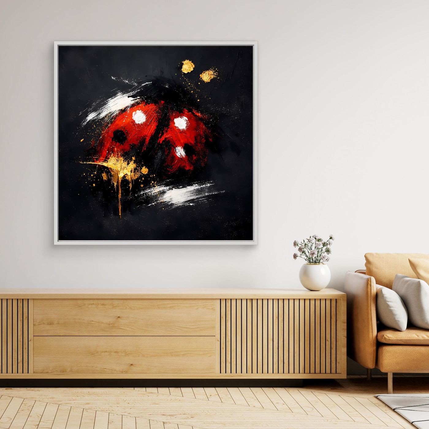 Leinwand Abstrakter Marienkäfer in Rot und Gold | Modernes Tier Wandbild