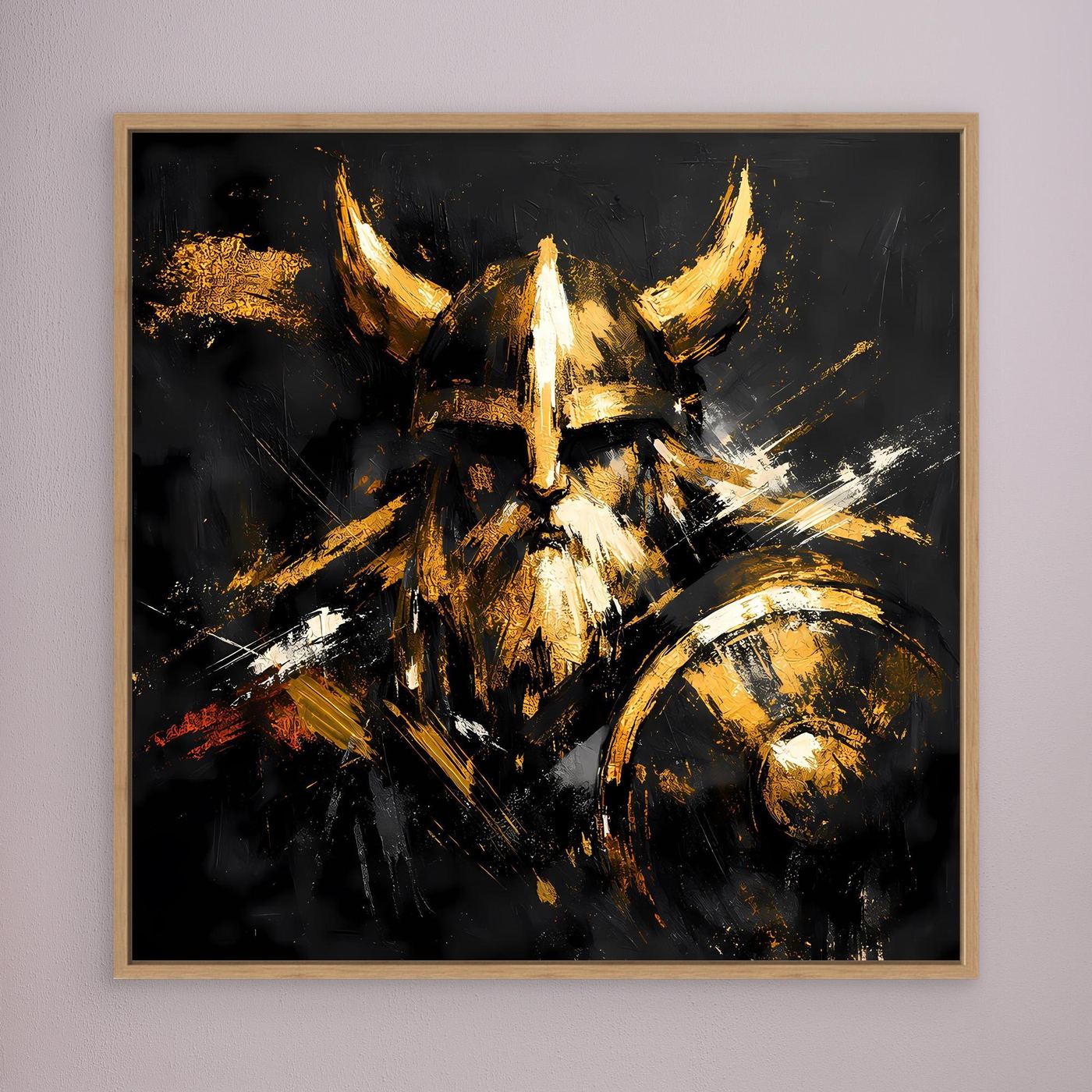 Leinwand Goldener Wikinger mit Schild | Abstraktes Nordmann Wandbild Modern