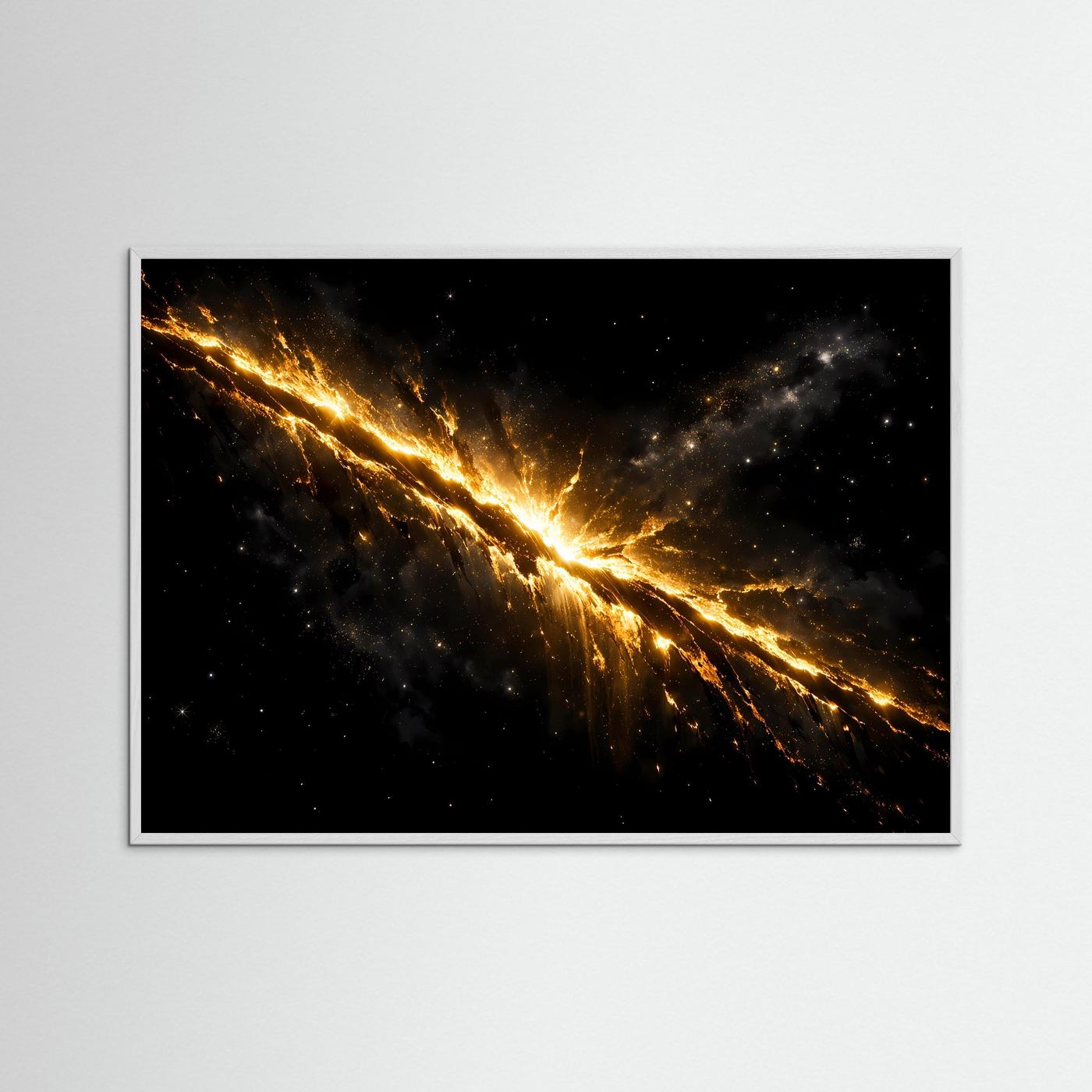 Glühender Goldener Kosmosriss | Astronomie Kunst & Feuriges Weltall Wandbild Querformat