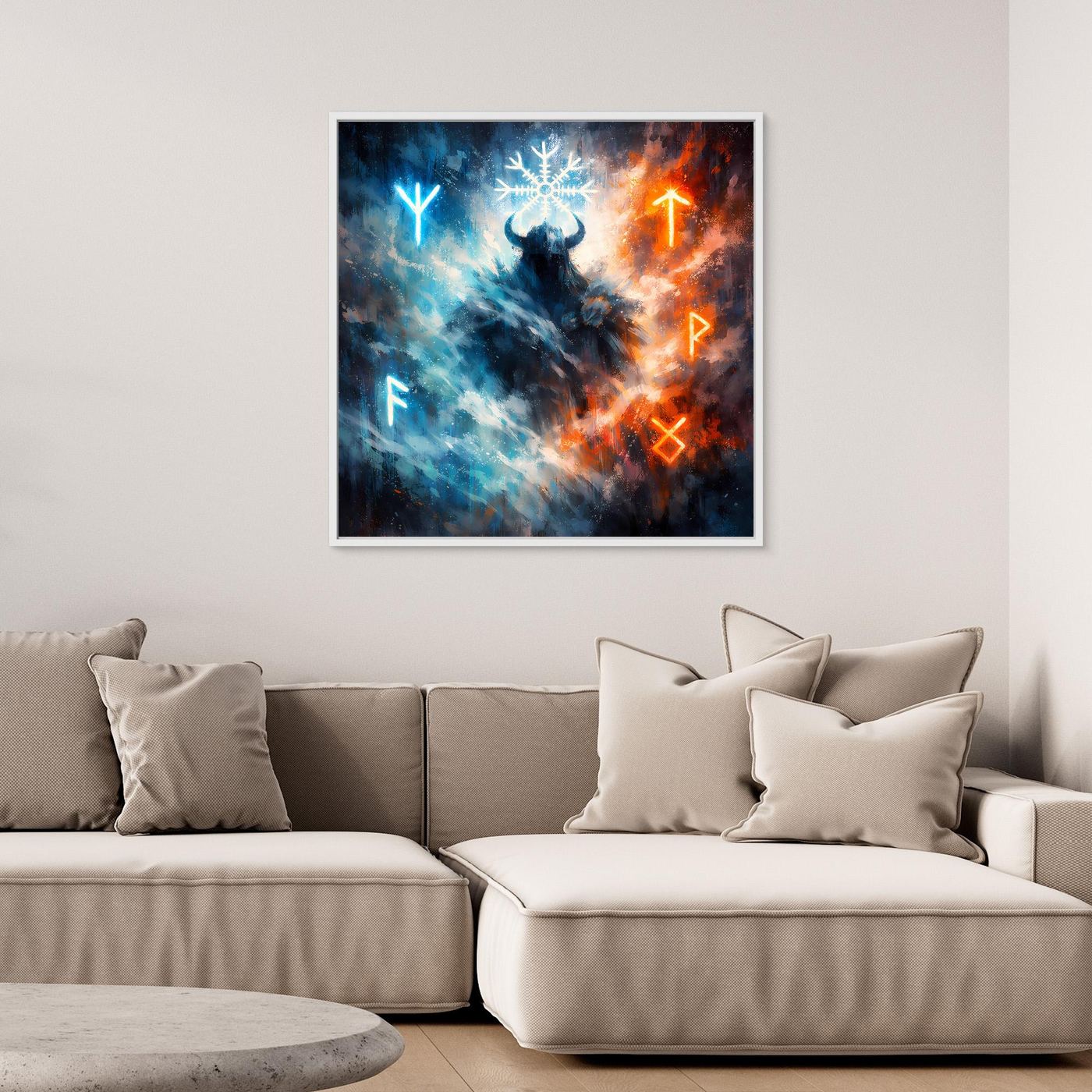 Leinwand Wikinger Krieger mit Runen | Mystisches Nordisches Wandbild auf echter Leinwand
