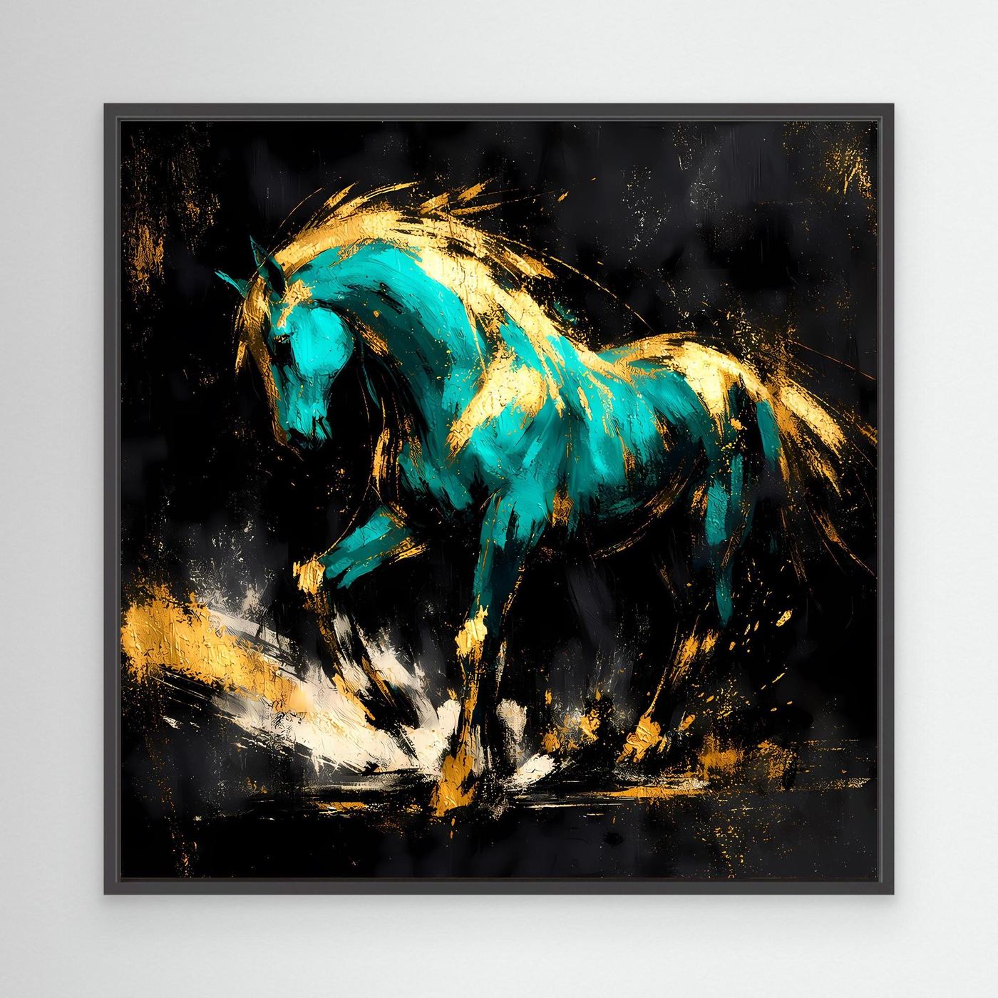 Leinwand Kraftvolles Pferd in Türkis und Gold | Modernes Abstraktes Wildtier Wandbild