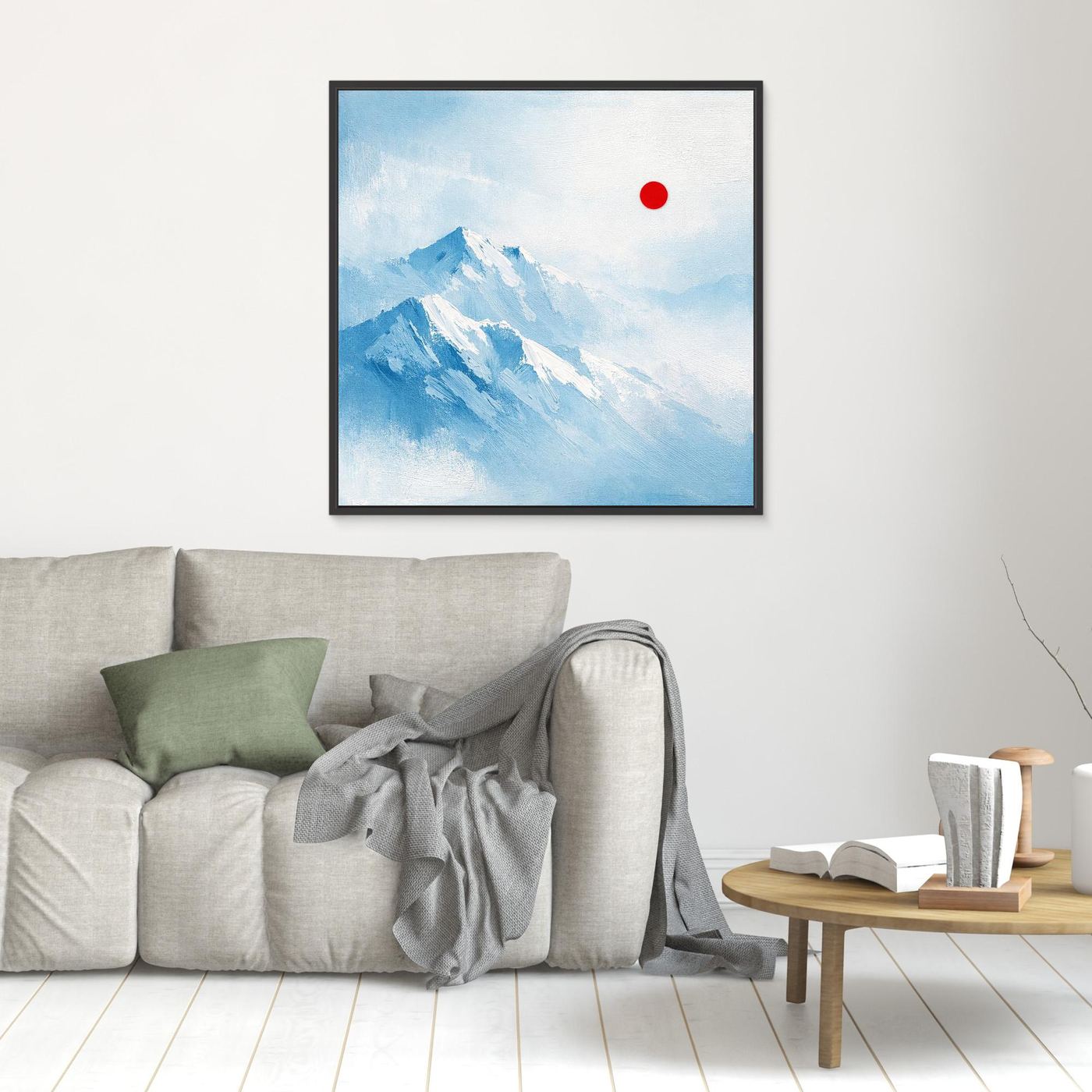 Leinwand Abstraktes Zugspitze Berg Wandbild | Alpin Minimalistisch Blau Weiß