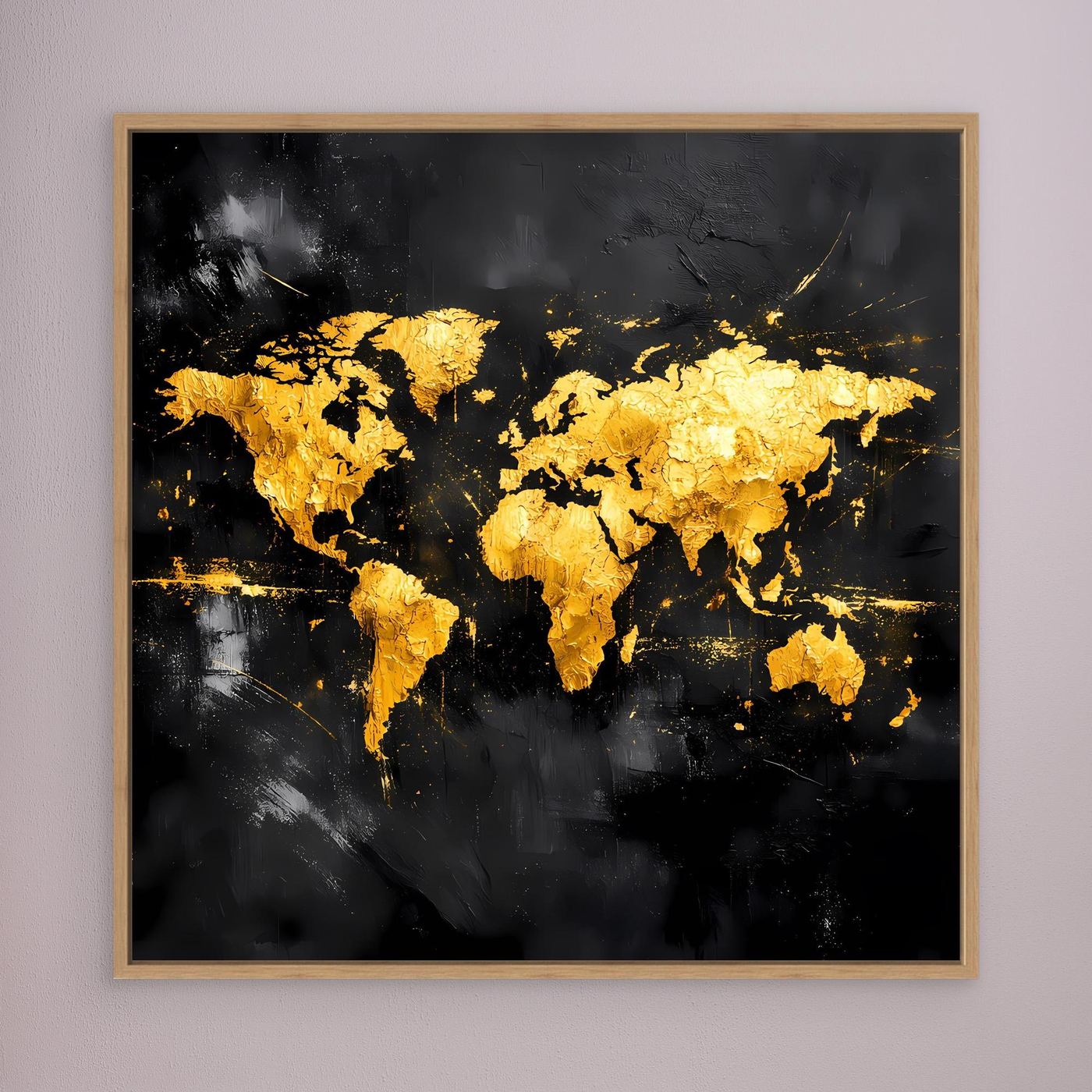Leinwand Elegante Weltkarte in Gold & Schwarz | Modernes Abstraktes Kontinenten Wandbild