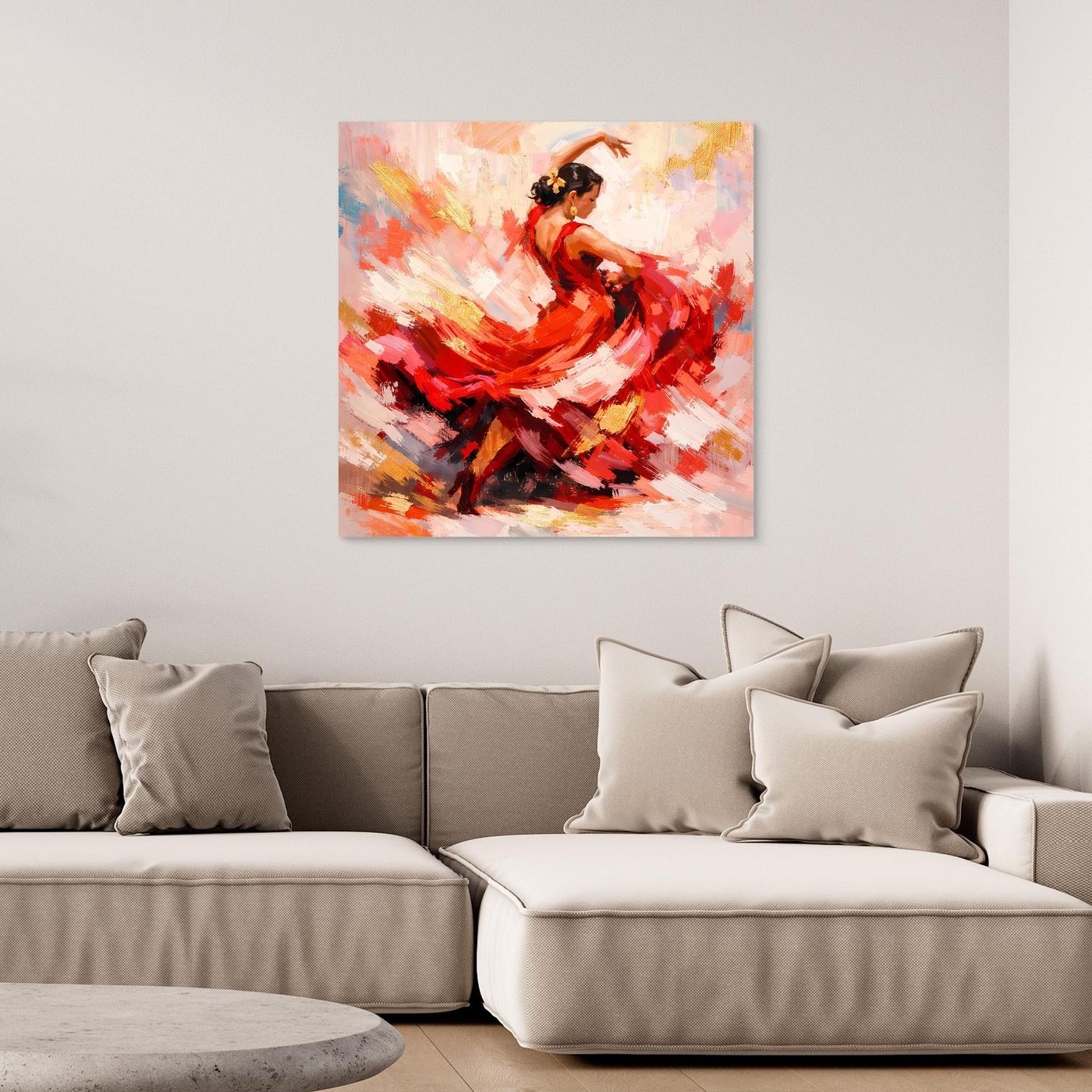 Leinwandbild Flamenco-Tänzerin, abstrakt in Rot und Schwarz, ohne Rahmen