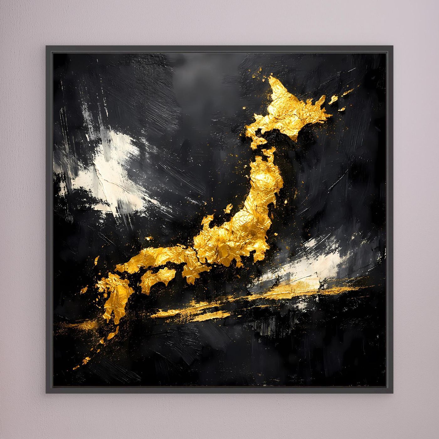 Leinwand Elegante Japan-Karte in Gold & Schwarz | Modernes Abstraktes Wandbild