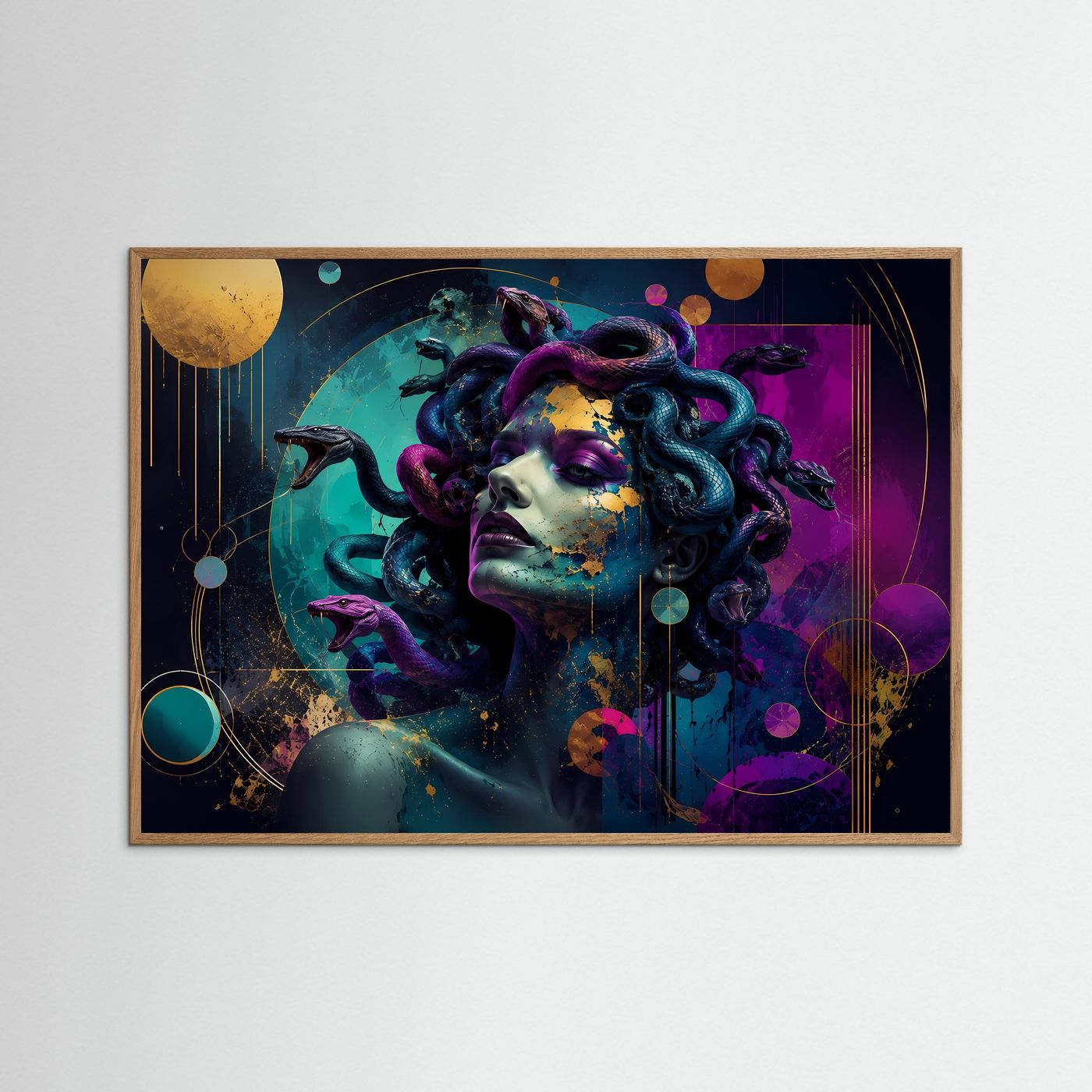 Medusa Poster | Moderne Abstrakte Mythologie Kunst | Neon Göttin mit Schlangen | Griechische Mythologie Wandbild | Luxuriöse Leinwand