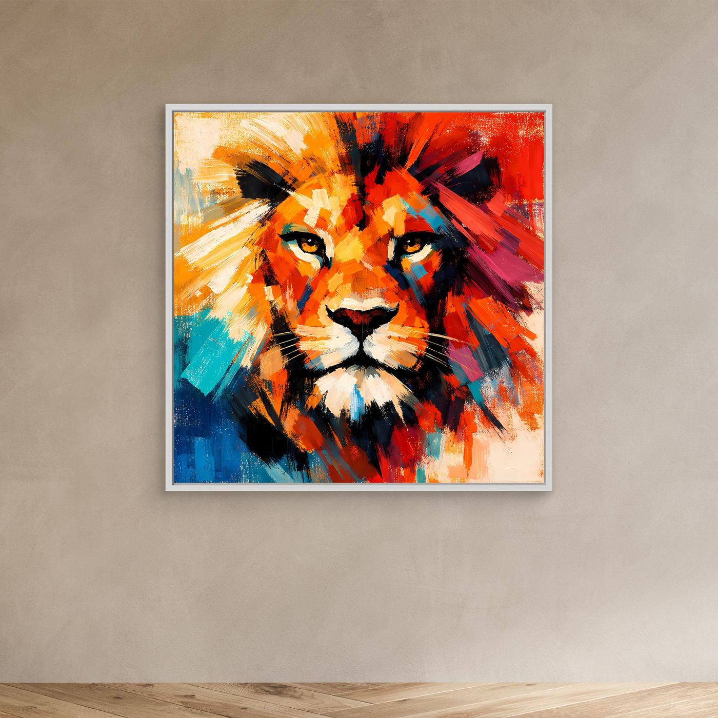 Leinwand Majestätischer Löwe im Farbenrausch | Abstraktes Tier Wandbild