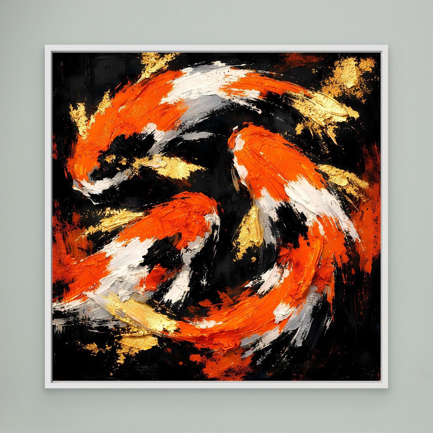 Leinwand Dynamische Koi-Karpfen | Abstraktes Yin Yang Wandbild Gold Orange