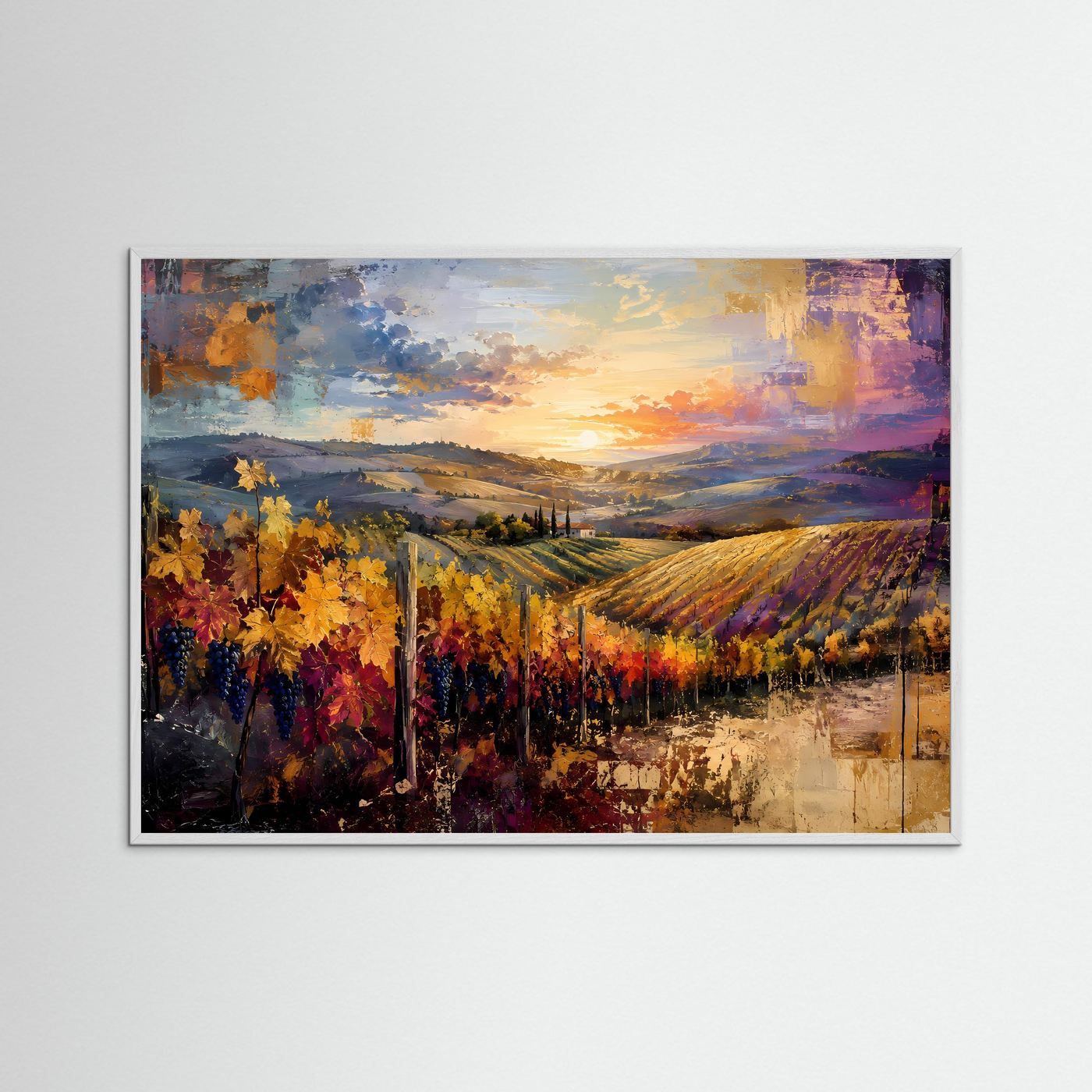 Toskanische Weinberge im goldenen Abendlicht | Abstrakte Weinlandschaft Panorama Poster Querformat