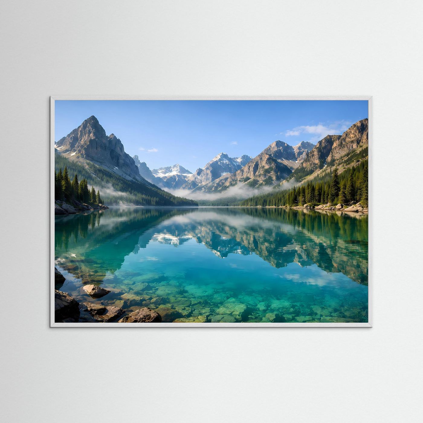 Kristallklarer Bergsee im Panorama | Wandbild Natur & Alpen Querformat