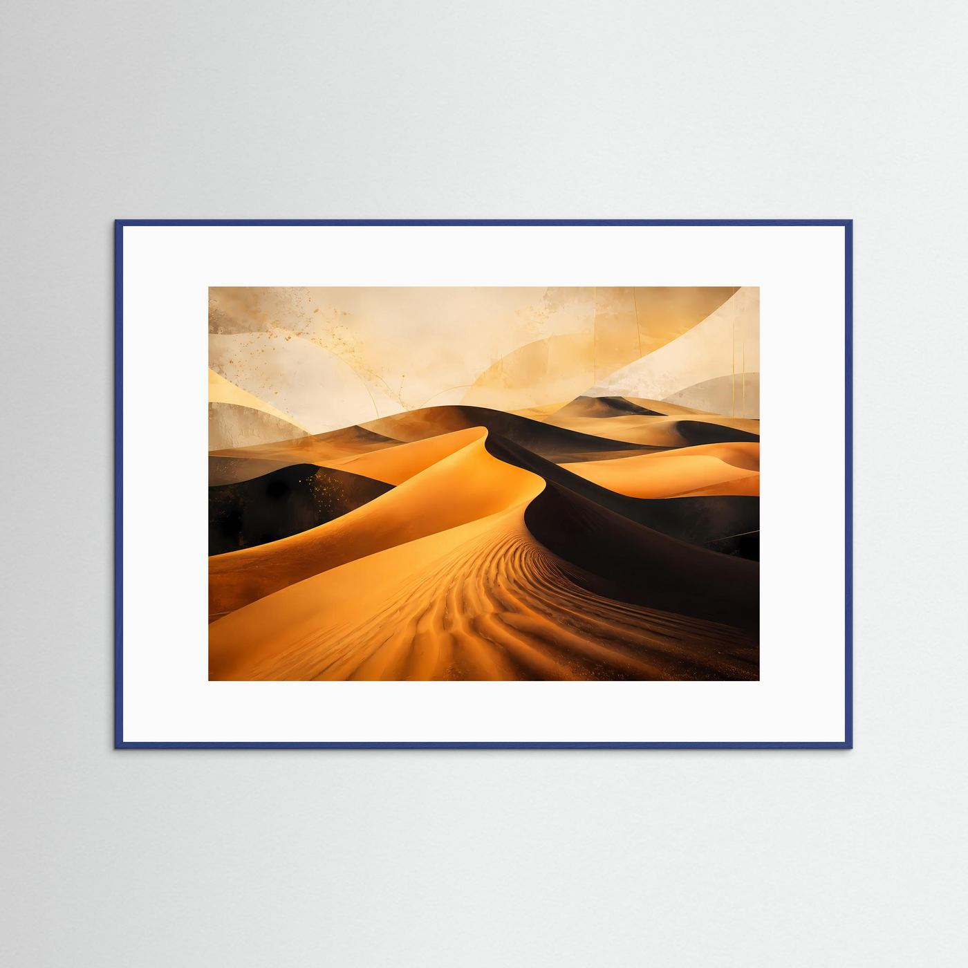 Wüste Poster Querformat | Abstrakte Sanddünen in Gold, Schwarz & Beige