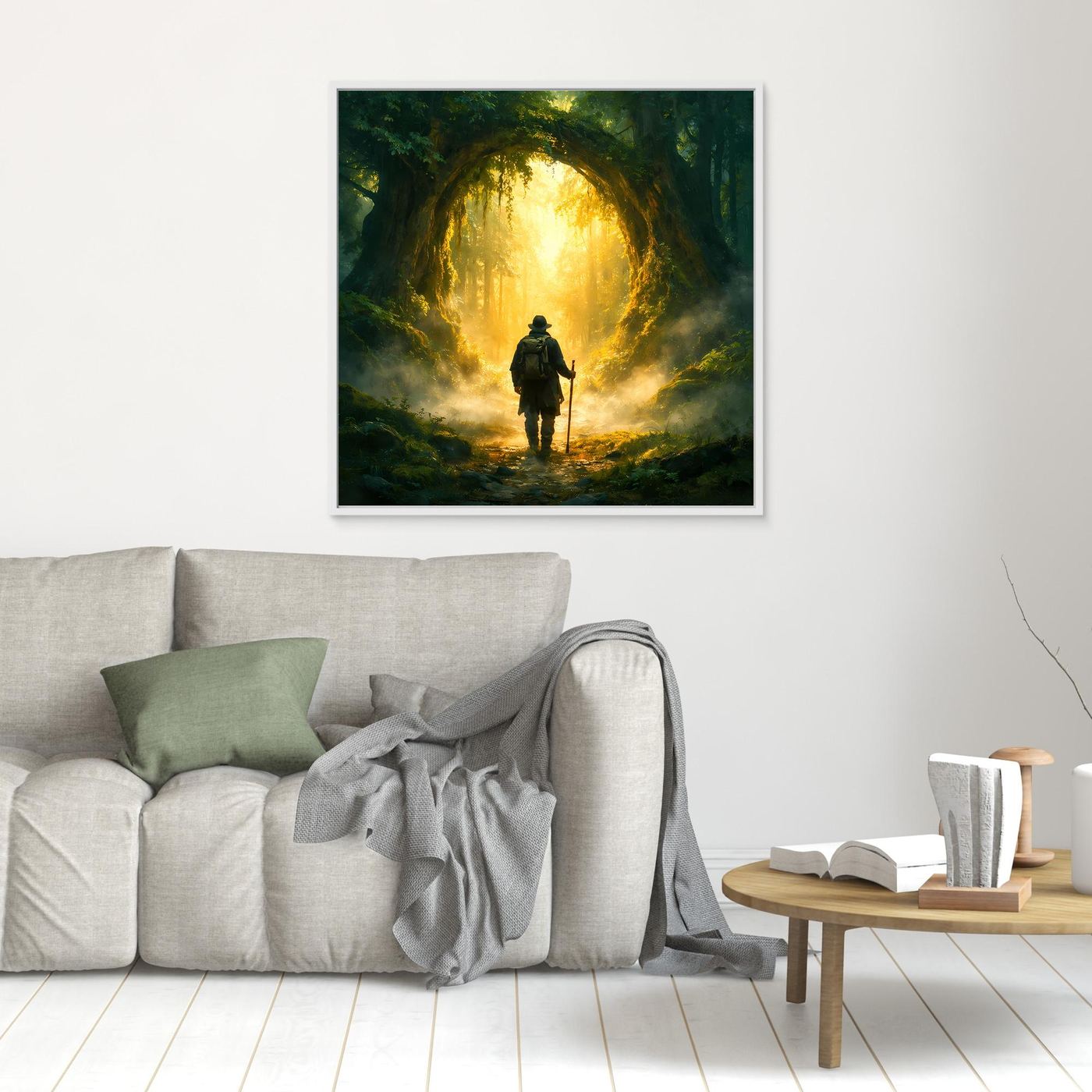 Leinwand Mystischer Wanderer am Waldportal | Abstraktes Natur Zauberwald Wandbild