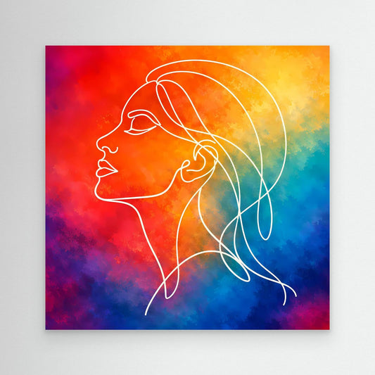 Leinwandbild Frauen-Silhouette in Line Art, buntes Aquarell, ohne Rahmen