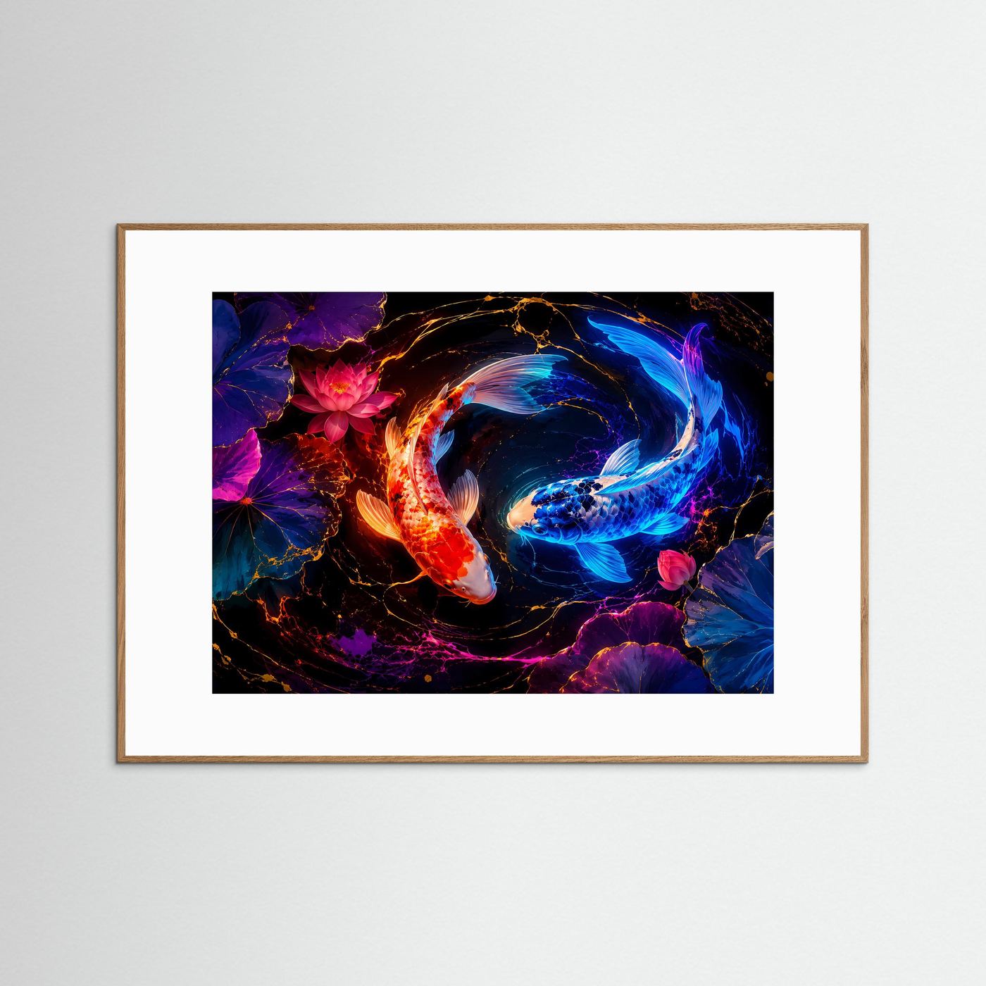 Yin Yang Koi Poster | Koi Karpfen Wandbild | Lotusblüten Kunst | Japanische Zen Dekoration | Fine Art Print